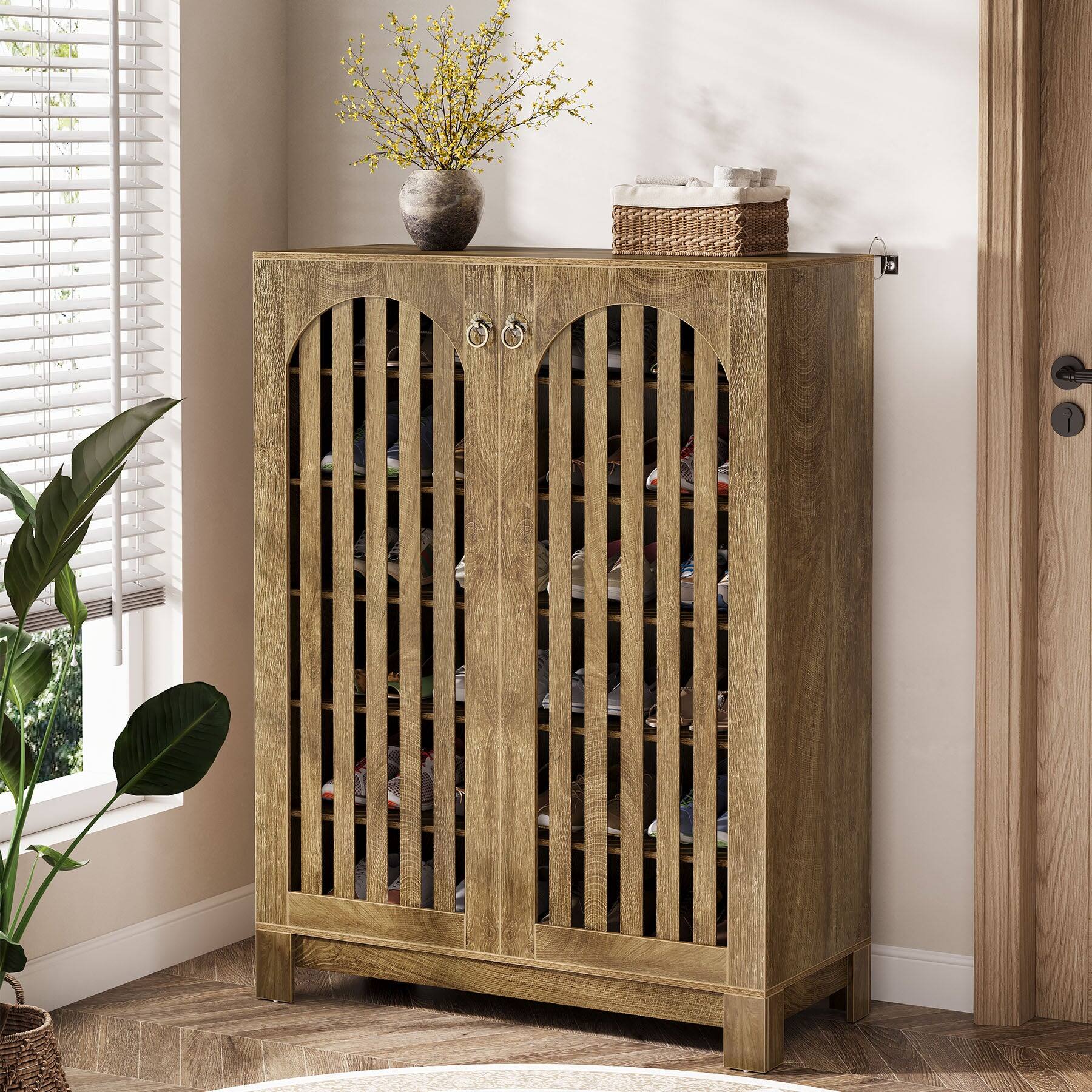 Angle. Tribesigns - Office Storage Cabinet, For Everyday Organization in Workspaces and Office Reception Areas - Brown.