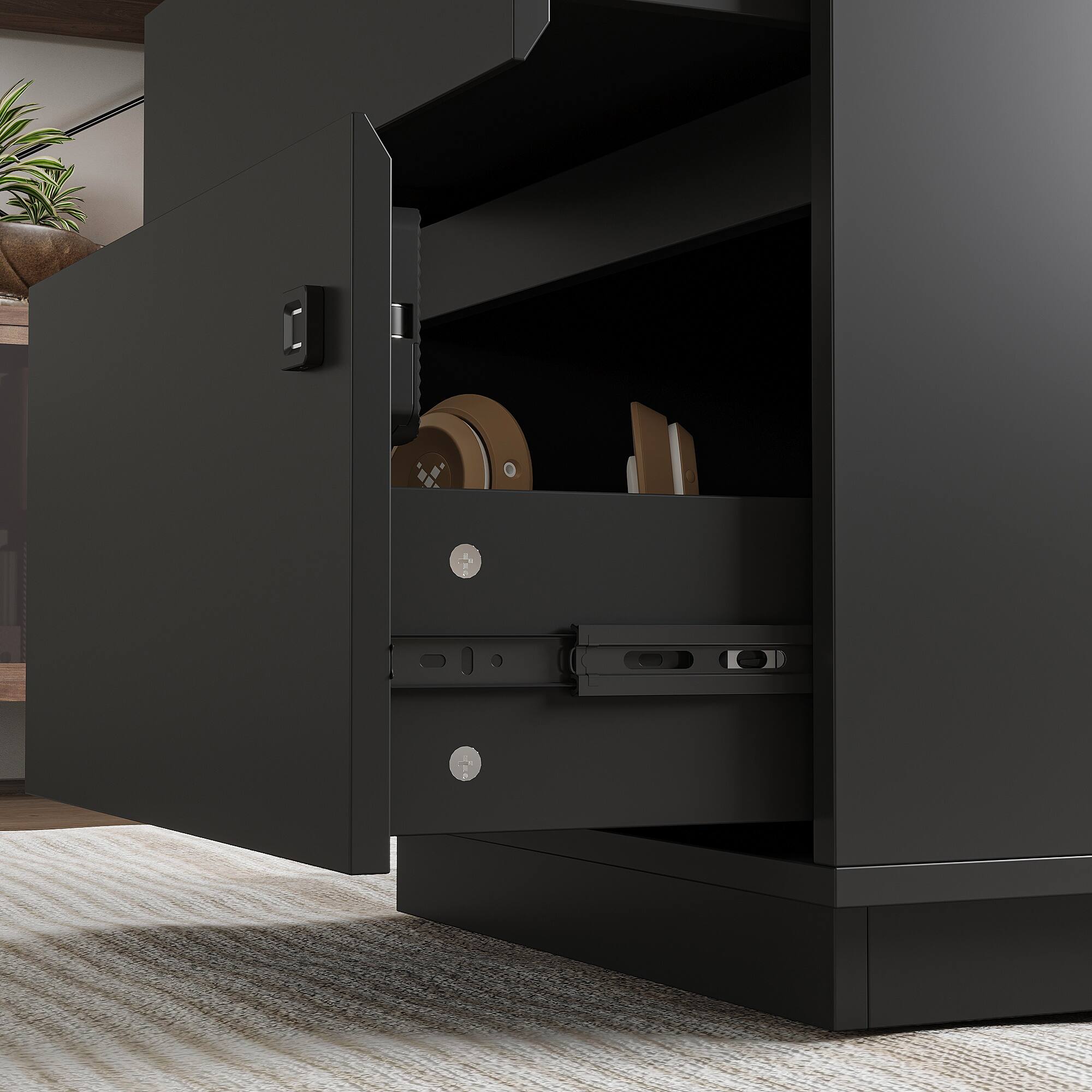 Alt View 7. Famapy - Electric Height Adjustable Desk with Storage Drawers & Shelves, Standing Desk for Home Office Ergonomic Workspace - Black.