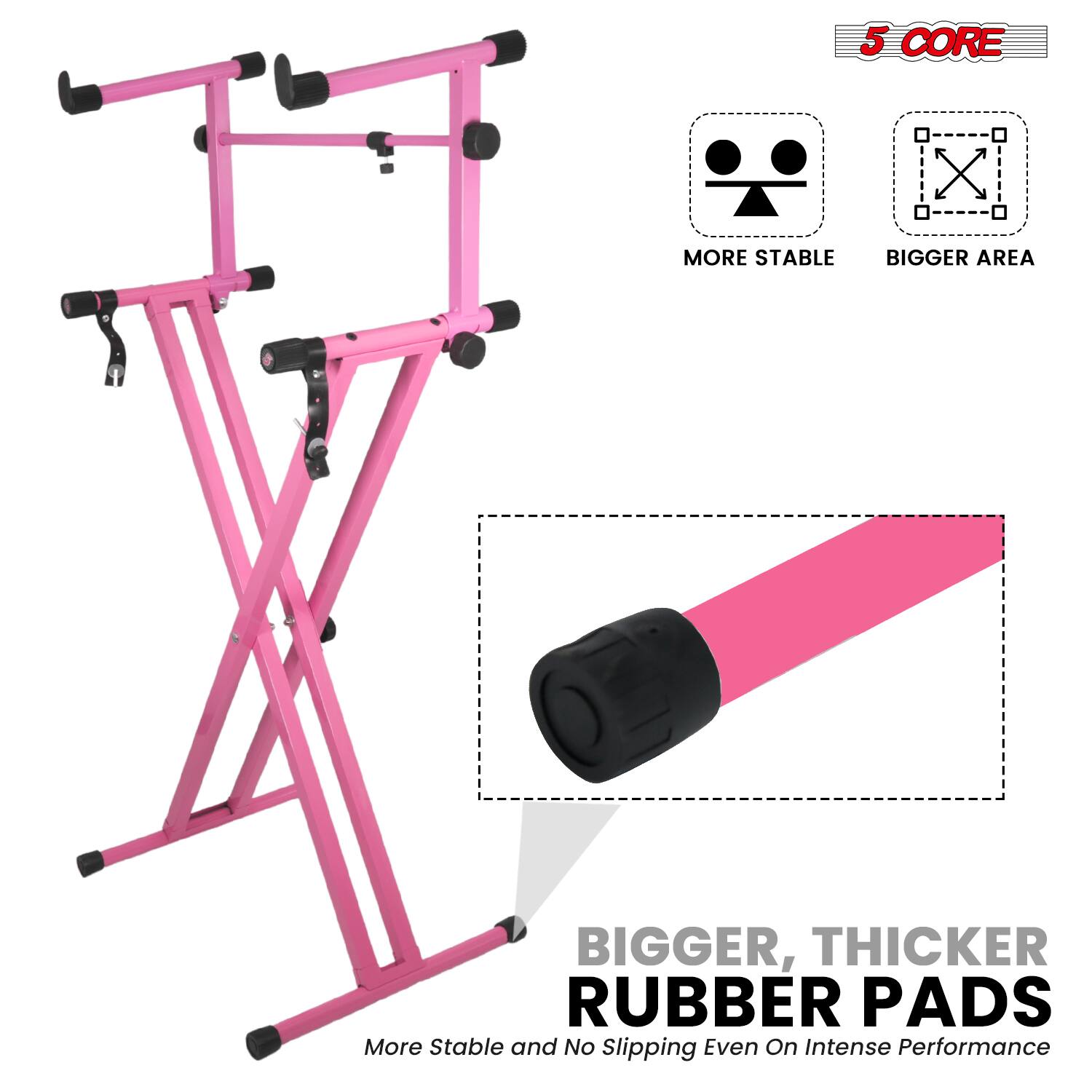 5 CORE

MORE STABLE  
BIGGER AREA

BIGGER, THICKER RUBBER PADS  
More Stable and No Slipping Even On Intense Performance