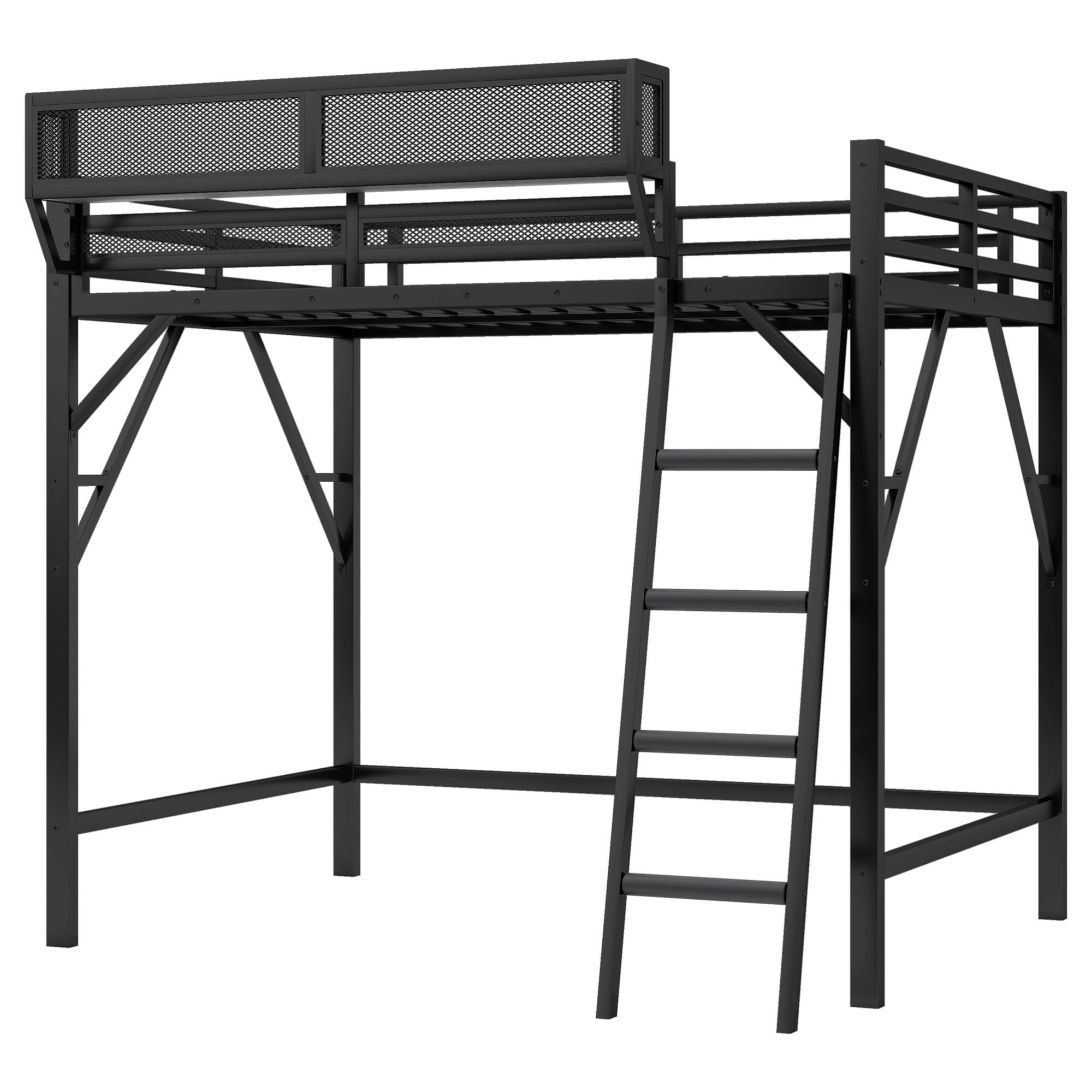 Alt View 7. GOODSILO - Full Size Metal Loft Bed with Storage Shelves and Ladder for Kids and Teens - Black.