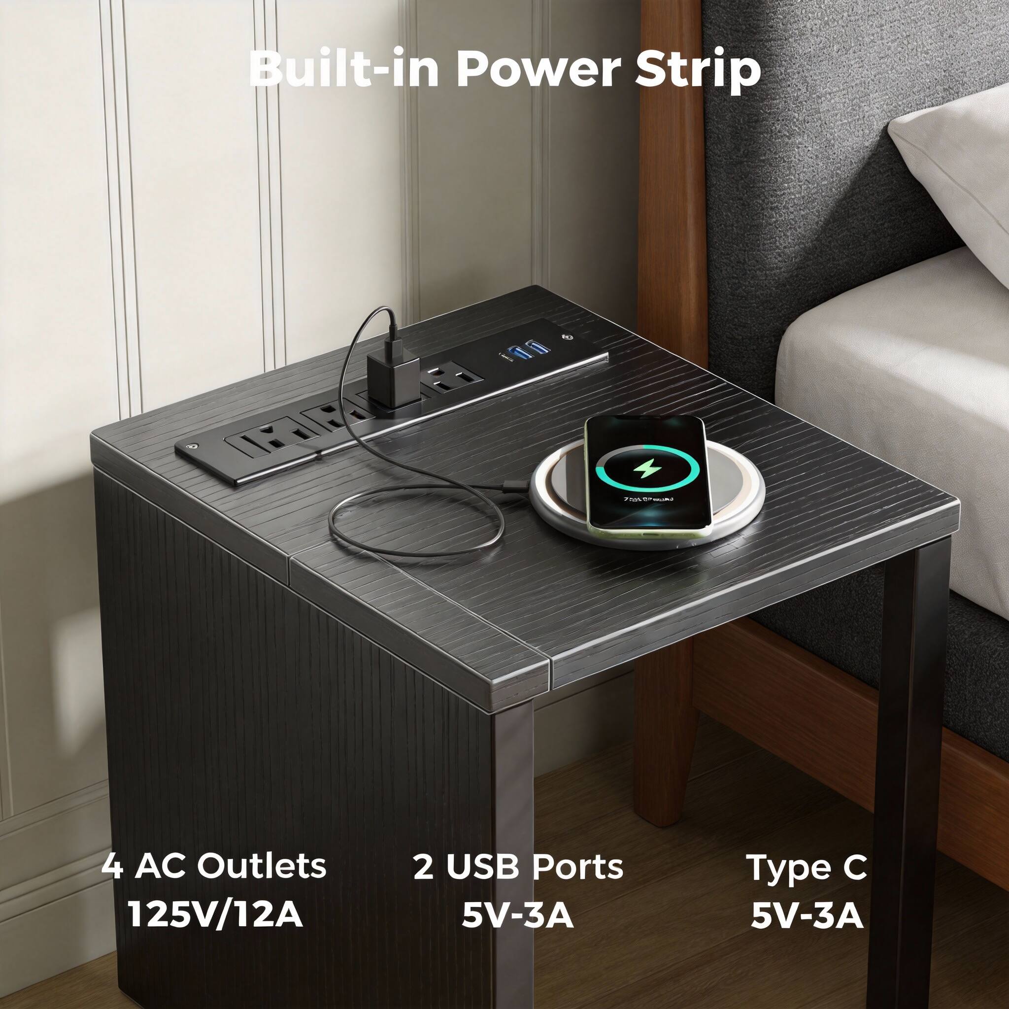 Built-in Power Strip

4 AC Outlets 125V/12A

2 USB Ports 5V-3A

Type C 5V-3A