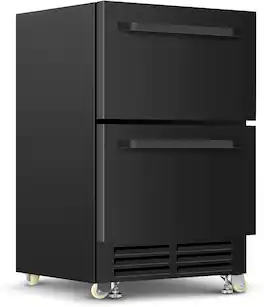 HOOURE - 24in.Under Counter Built-in Outdoor Dual Drawer Stainless Steel Beverage Fridge for Patio,Home & Commercial Use - Black