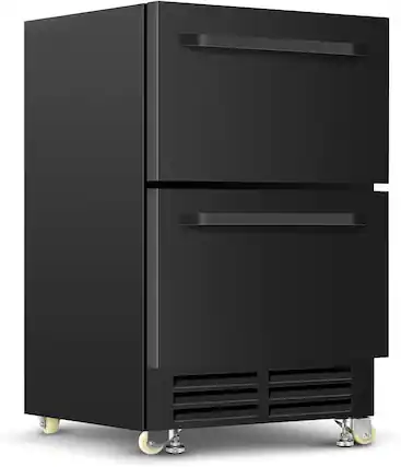 Front. HOOURE - 24in.Under Counter Built-in Outdoor Dual Drawer Stainless Steel Beverage Fridge for Patio,Home & Commercial Use,Black - Black.