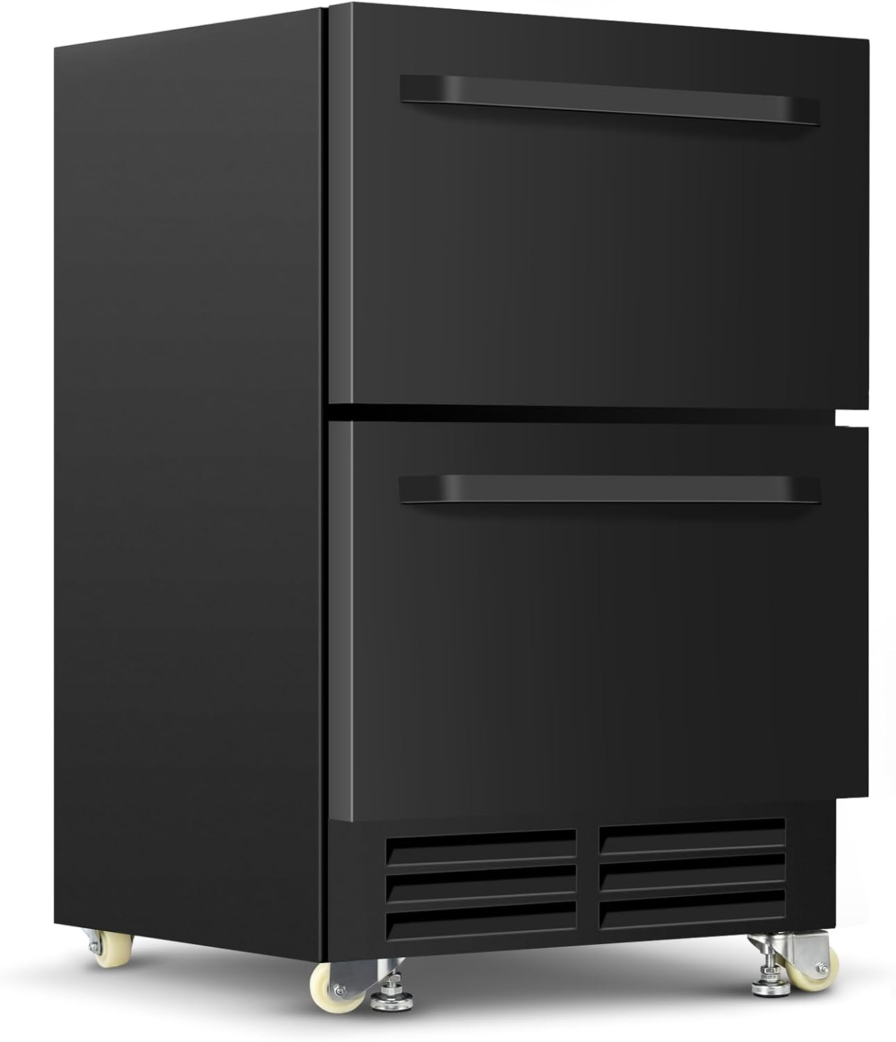 HOOURE - 24in.Under Counter Built-in Outdoor Dual Drawer Stainless Steel Beverage Fridge for Patio,Home & Commercial Use - Black