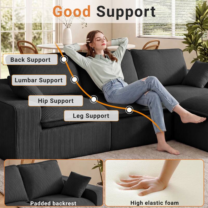 Good Support  
Back Support  
Lumbar Support  
Hip Support  
Leg Support  
Padded backrest  
High elastic foam