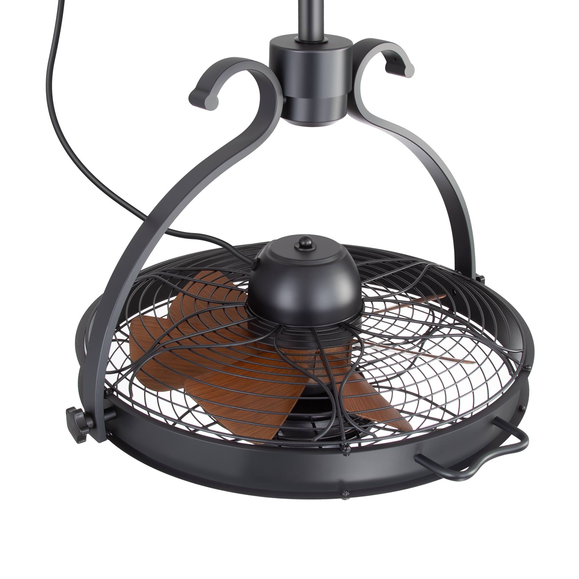 Alt View 6. Breezary - 23.6" Hook-Mount Waterproof Ceiling Fan with 3-Color Light, 6-Speed Remote Control, Timer, Memory, 7 Blades, Outdoor Use - Matte Black and Wood Grain.