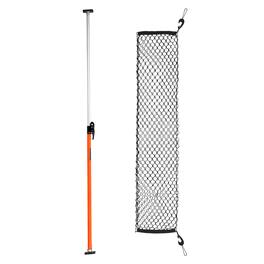 VEVOR - Cargo Bar, Ratcheting Cargo Bar Adjustable from 40" to 73", Heavy-duty Steel Cargos Stabilizer with Storage Net - Orange