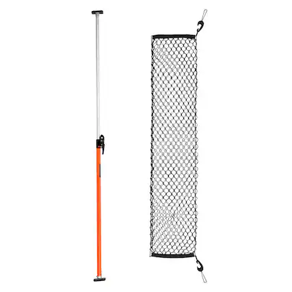 Front. VEVOR - Cargo Bar, Cargo Bar Adjustable from 40" to 73", Heavy-duty Steel Cargos Stabilizer with Storage Net - Orange.