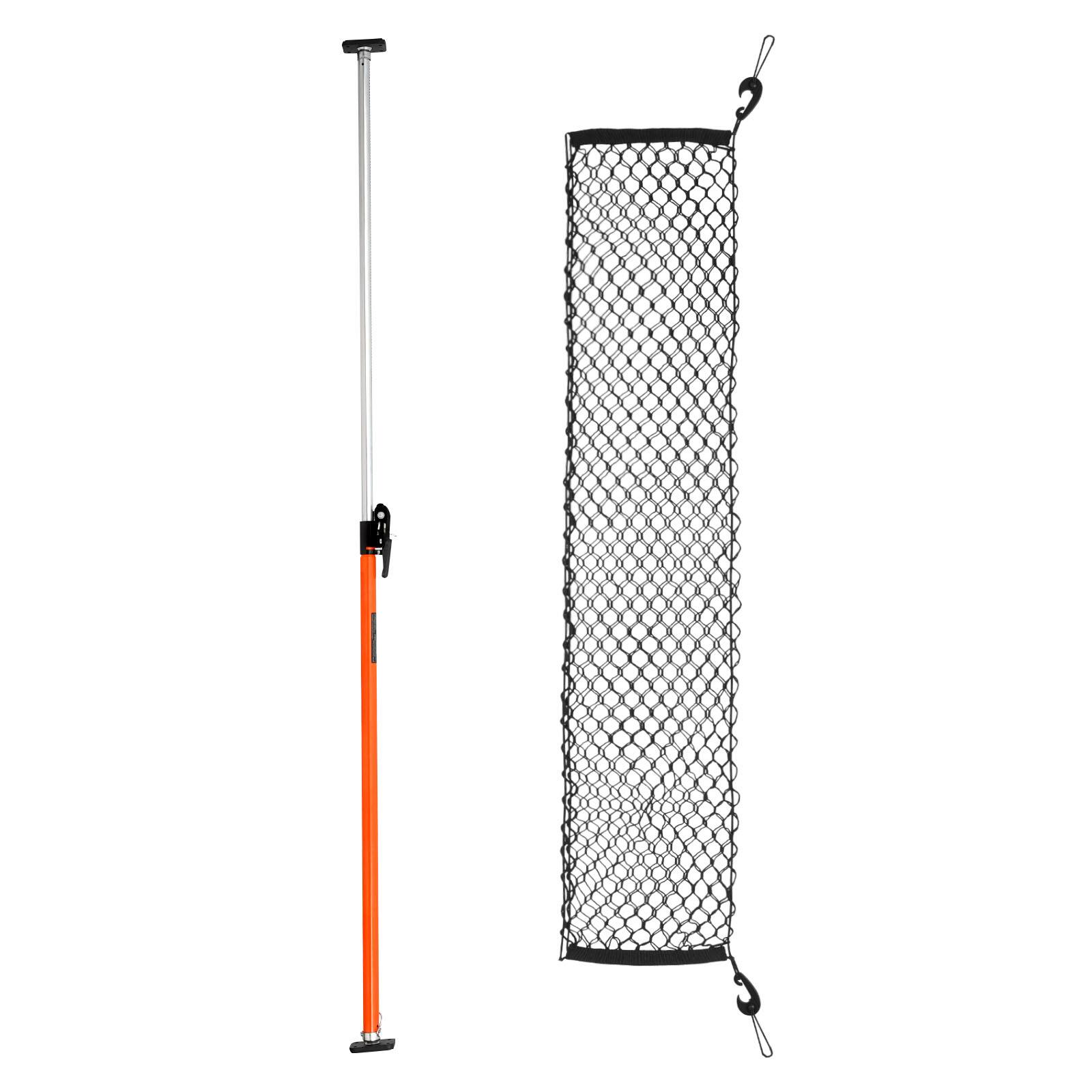 Front. VEVOR - Cargo Bar, Ratcheting Cargo Bar Adjustable from 40" to 73", Heavy-duty Steel Cargos Stabilizer with Storage Net - Orange.