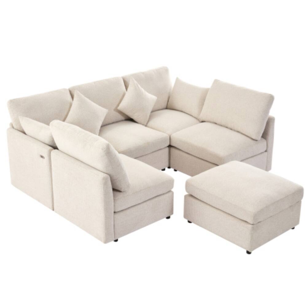 Alt View 4. LUCKY ONE - 86.6" Modular Sectional Sofa U-Shape L-Shape w/ Movable Ottoman 2 USB Ports - Beige.