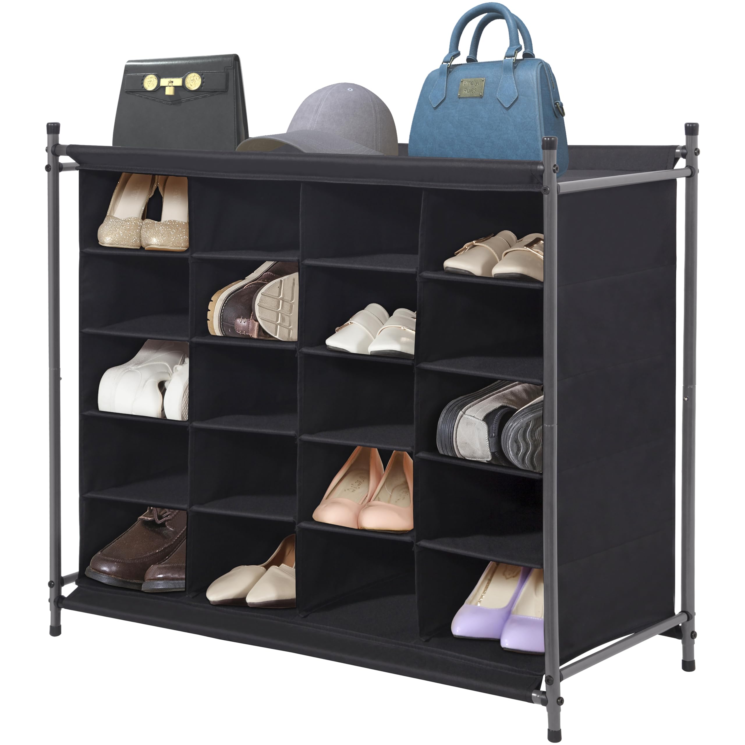 Front. Refined Abode Design - Shoe Rack Organizer Rack Durable Durable Home Household Essential Item Solution Design - Black 20-Cube.