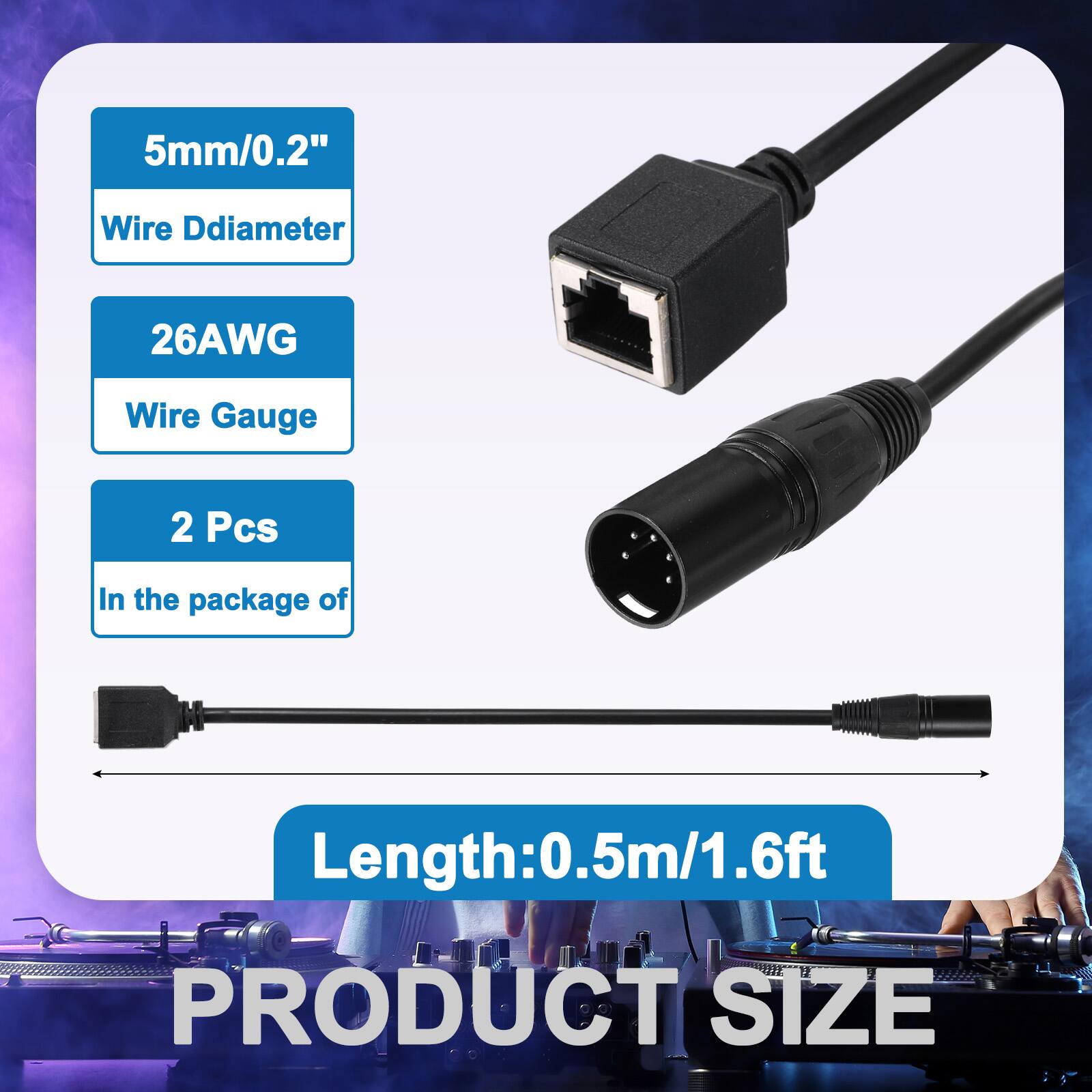 5mm/0.2" Wire Diameter  
26AWG Wire Gauge  
2 Pcs  
In the package of  
Length: 0.5m/1.6ft  
PRODUCT SIZE