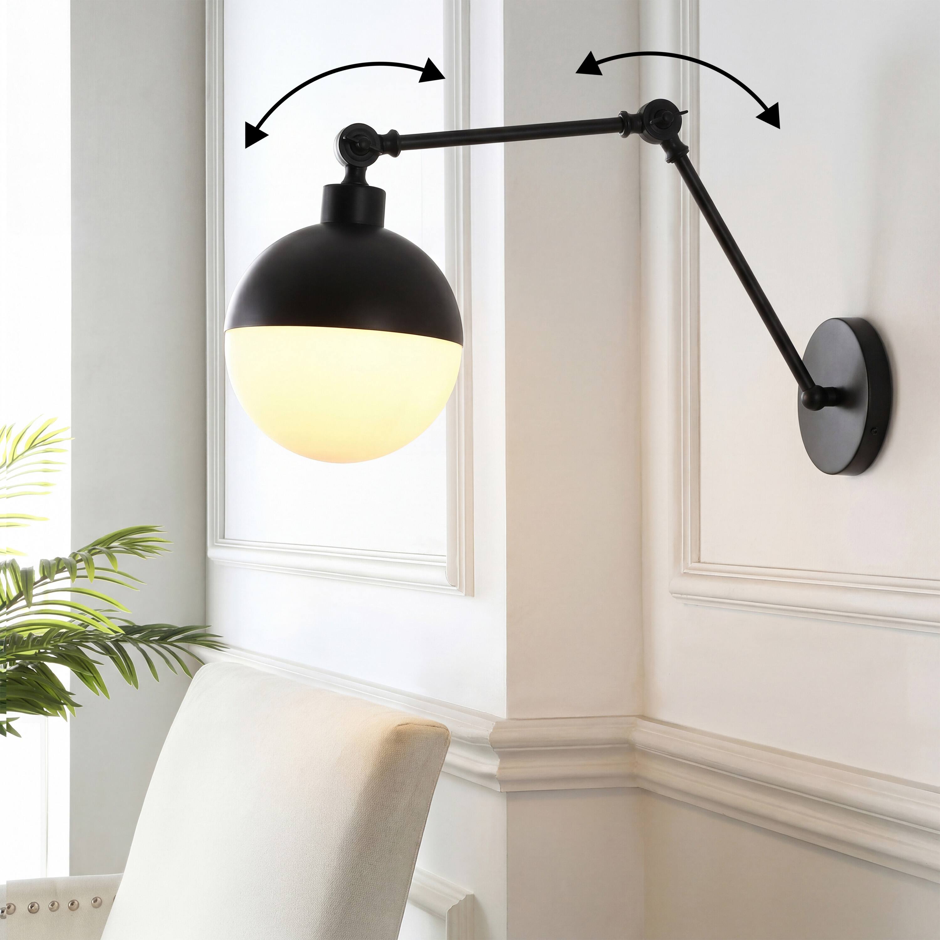 Alt View 1. Jonathan Y - Alba 7" 1-Light Modern Industrial Adjustable Swing Arm Metal Frosted Glass Globe LED Sconce, Oil Rubbed Bronze - Oil Rubbed Bronze.