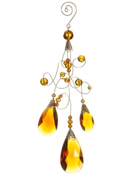 Front. Allstate - 9.75" Amber and Gold Faceted Beads Christmas Teardrop Ornament - Amber.