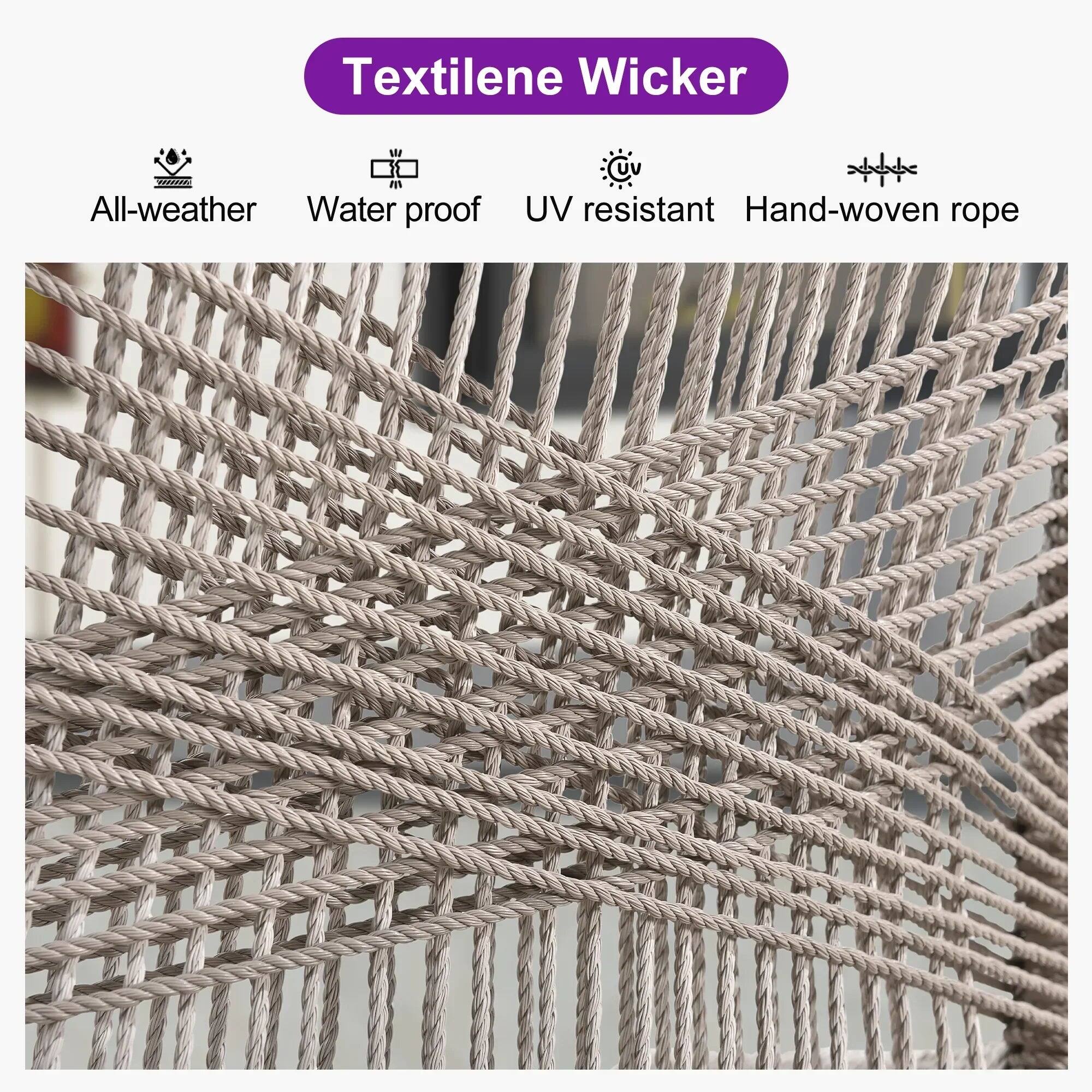 Textilene Wicker

- All-weather
- Water proof
- UV resistant
- Hand-woven rope