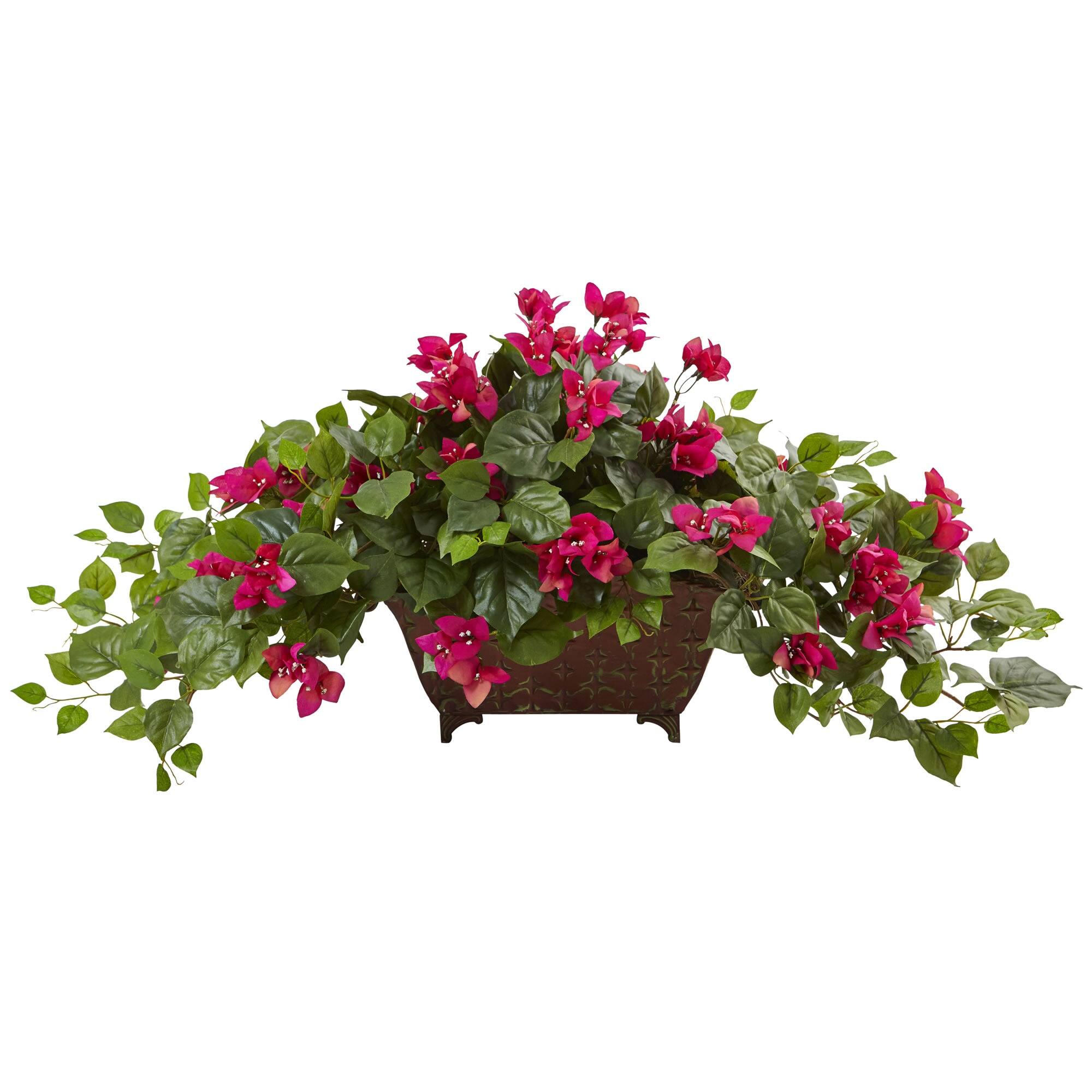 Angle. BreeBe - 17" Bougainvillea Artificial Plant in Metal Planter - Beauty.