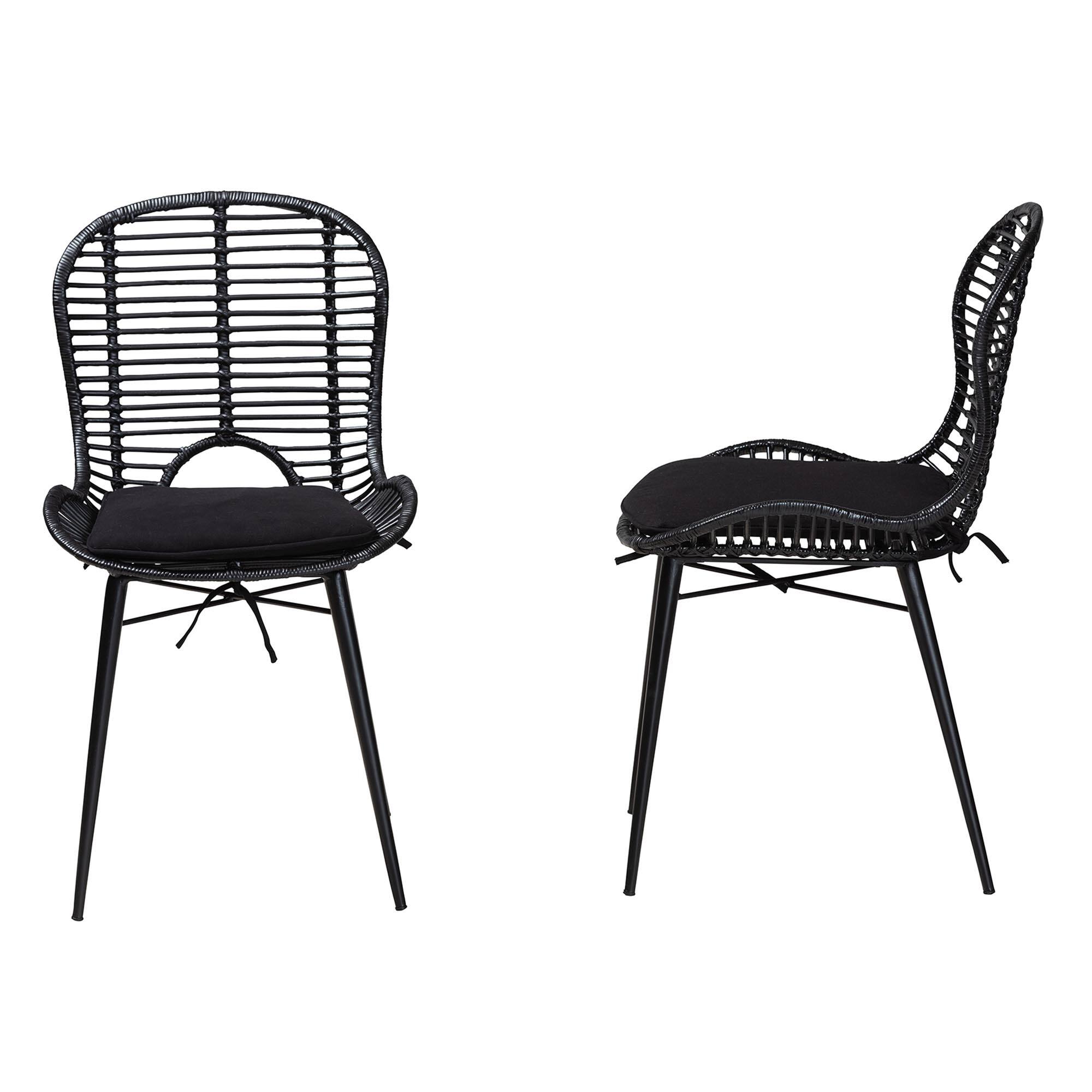 Left. bali & pari - Brenna Modern Bohemian Finished Rattan and Metal 2-Piece Dining Chair Set - Black.