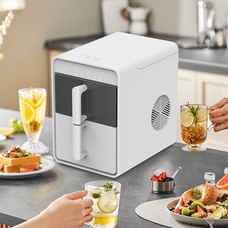 Back. Mirfee - Blue Storage Ice Maker, 12kg/day Capacity, BPA-Free PVC, Portable Design for Camping & Travel - White.