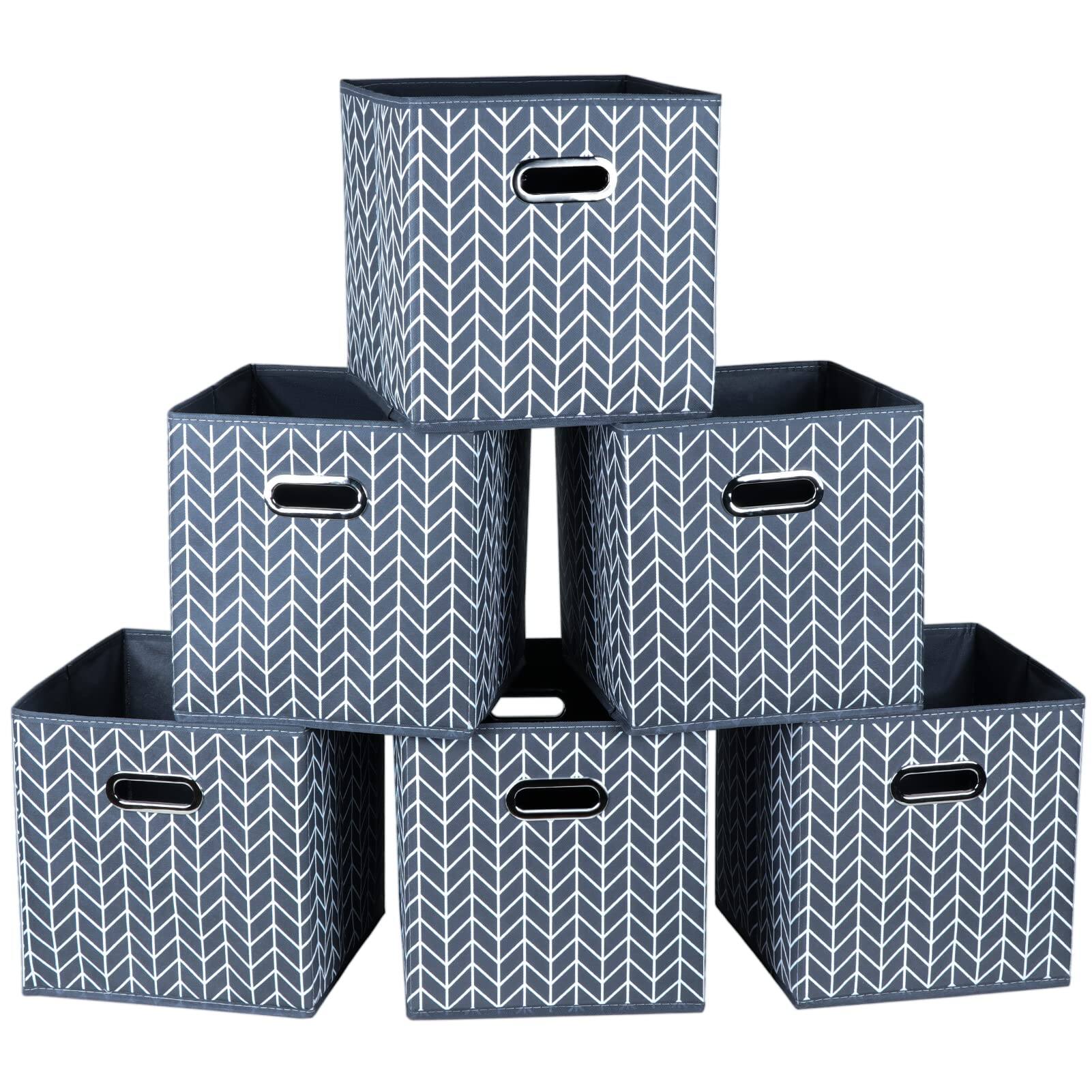 Front. Dapper Styles - Fabric Cloth Storage Bins Cube Organizer With Dual Handles Foldable Baskets For Home Bedroom - Grey Wave-3 Pack.