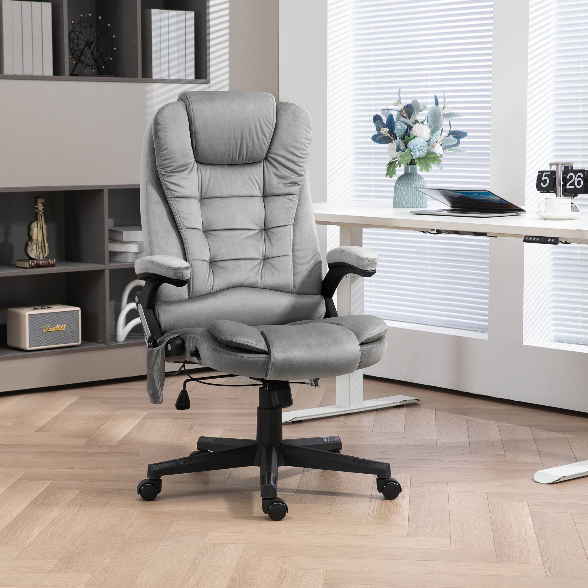 Alt View 2. Homcom - 6 Point Vibrating Massage Office Chair with Heat, Velvet High Back Executive Chair with Reclining Backrest - Grey.