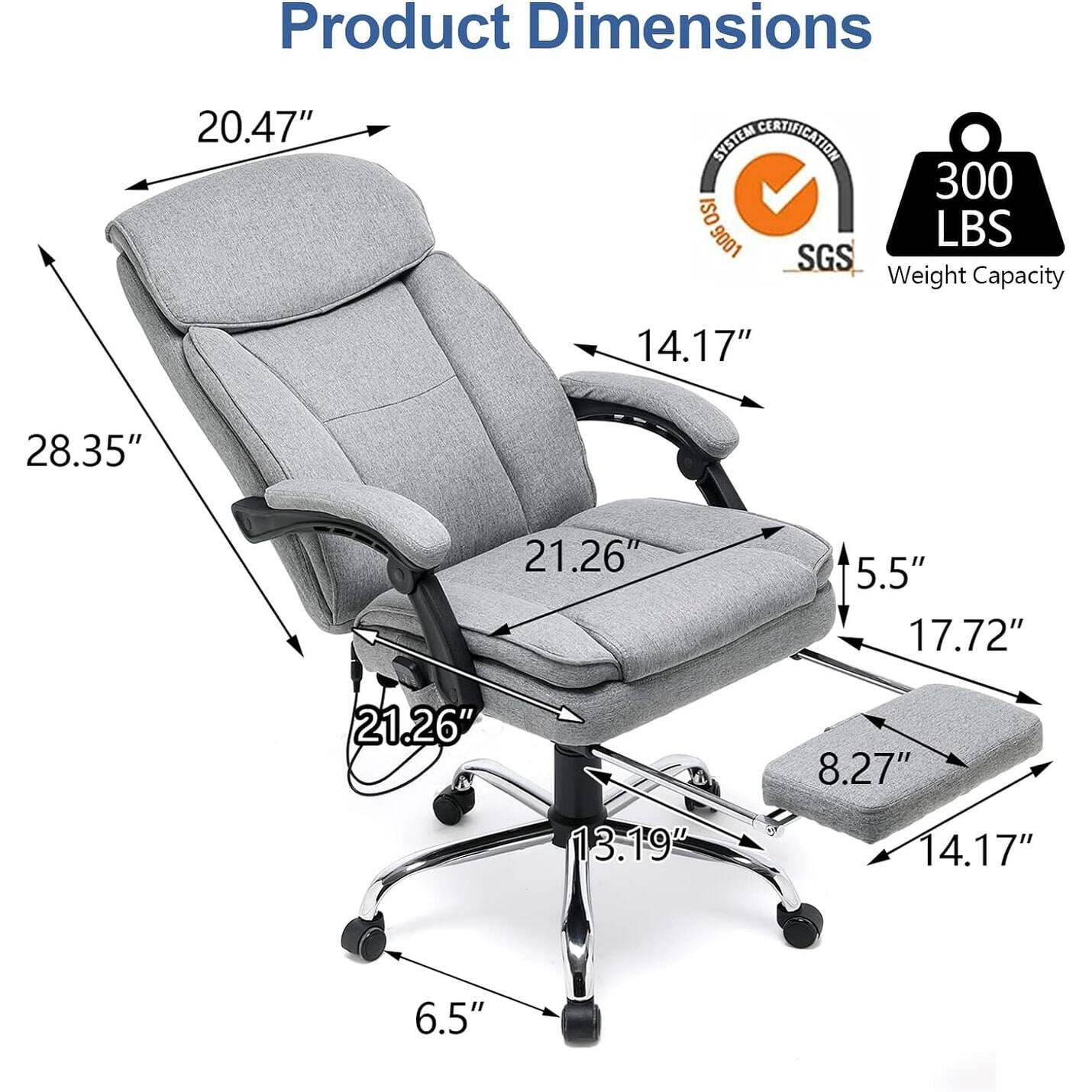 Product Dimensions  
20.47" x 28.35" x 14.17" x 21.26" x 5.5" x 17.72" x 8.27" x 13.19" x 6.5"  

System Certification  
ISO 9001  
SGS  

Weight Capacity  
300 LBS