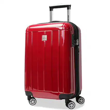 Front. World Traveler - Contour 20-Inch Carry-On Lightweight Polycarbonate Hardside Expandable Spinner Luggage with TSA Lock - Red.