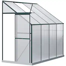 Outsunny - 8' x 4' x 7' Hobby Greenhouse, Walk-in Lean-To Polycarbonate Hot House Kit with Aluminum Frame, Sliding Door, Roof Vent - Green