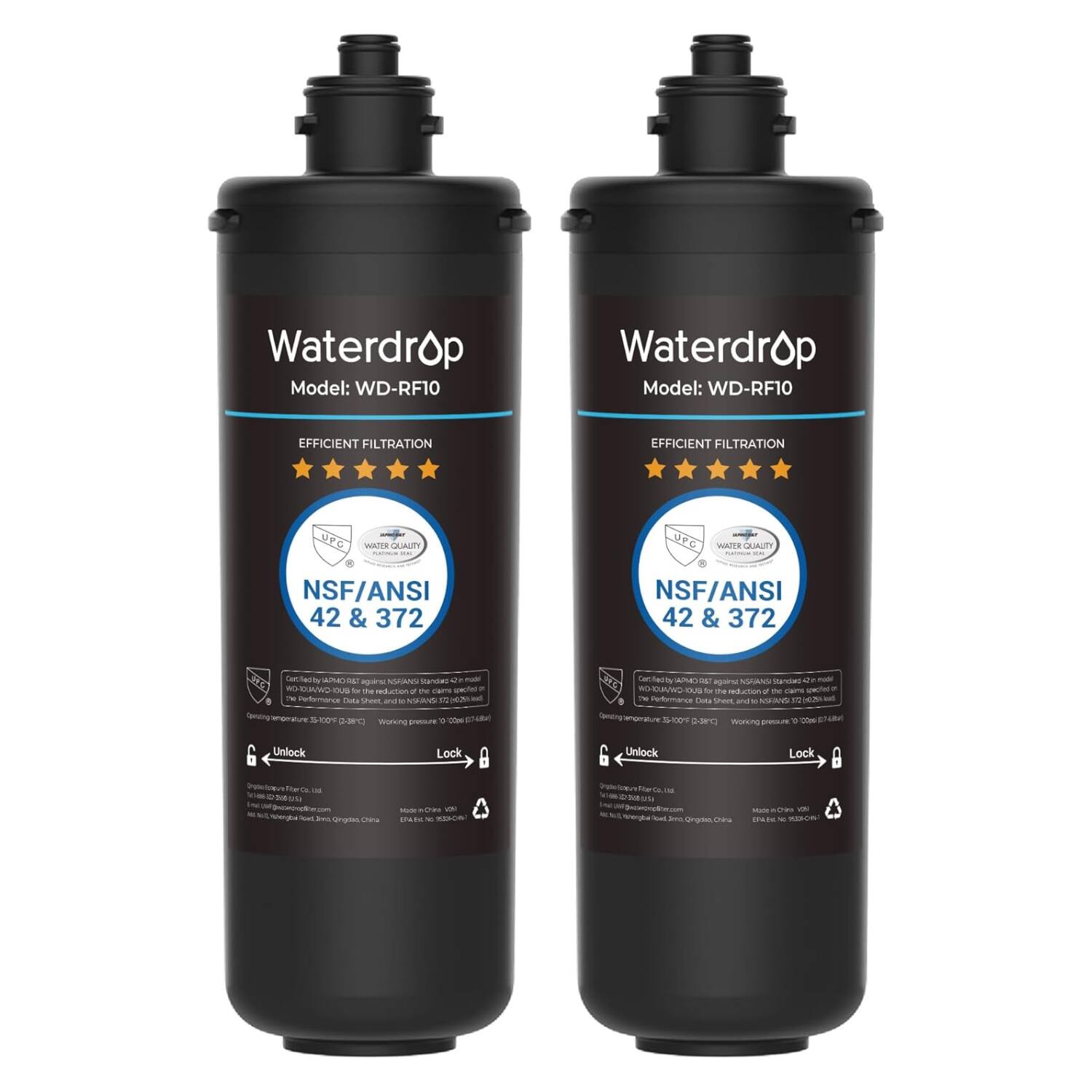 Waterdrop - WD-RF10-2 Replacement Filter Cartridge for 10UA/10UB - Black