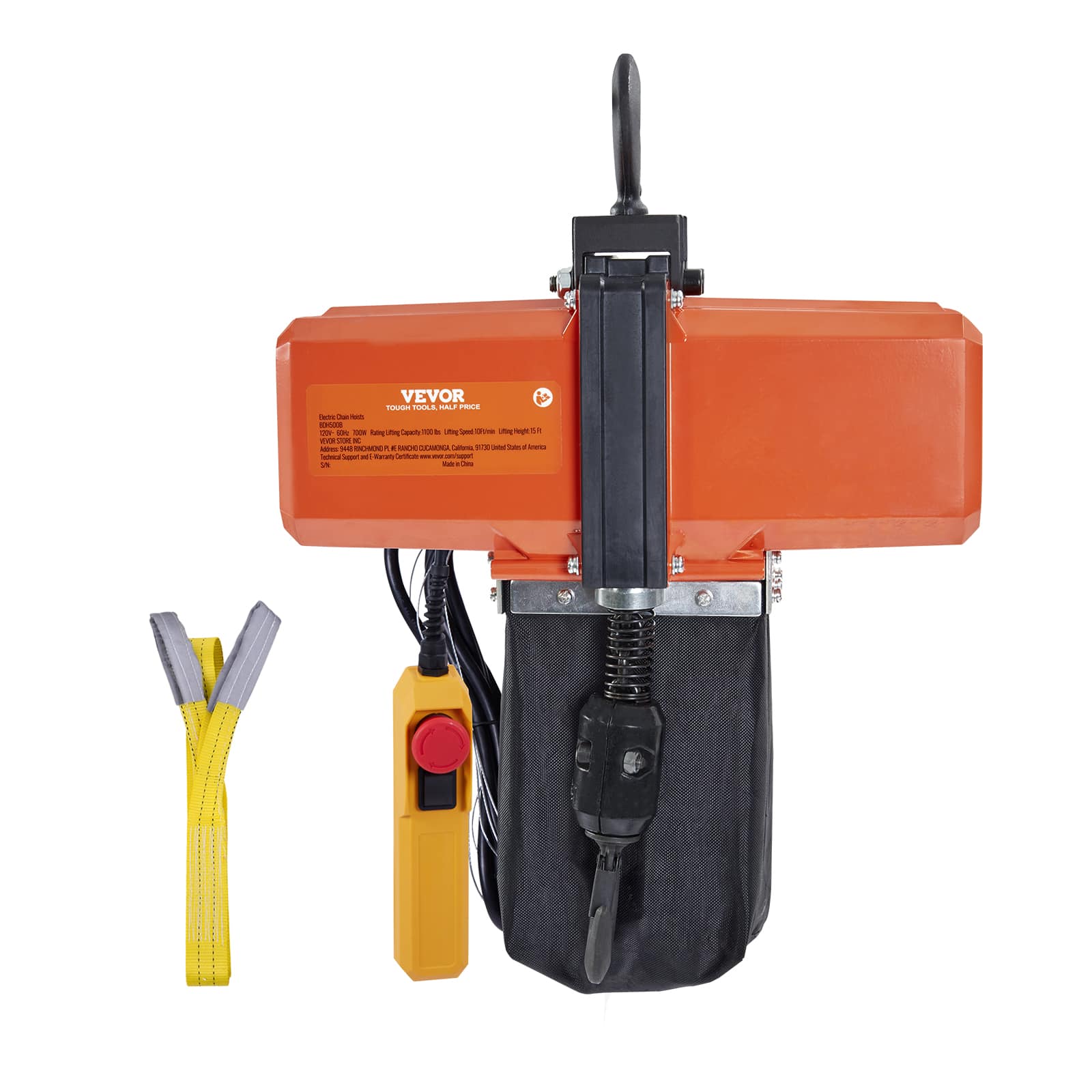 VEVOR - 1100 lbs Electric Chain Hoist 15 FT Lifting Height, 120V Electric Hoist, Single Phase Overhead Crane with G100 Chain - Orange;Black price history on PriceWatchPro