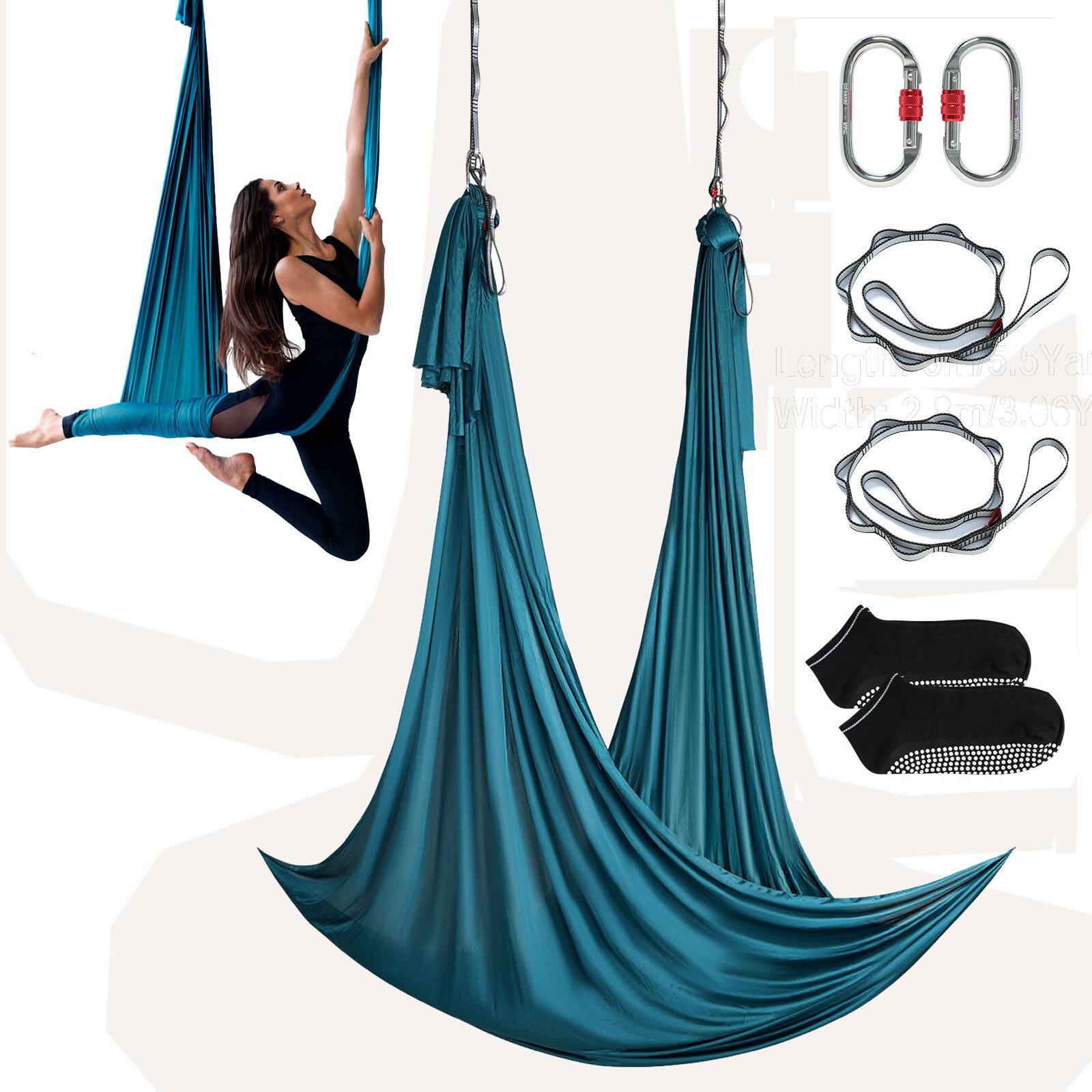 VEVOR - Aerial Yoga Hammock & Swing, 5.5 Yards, Aerial Yoga Starter Kit with 100gsm Nylon Fabric, Full Rigging Hardware - Green