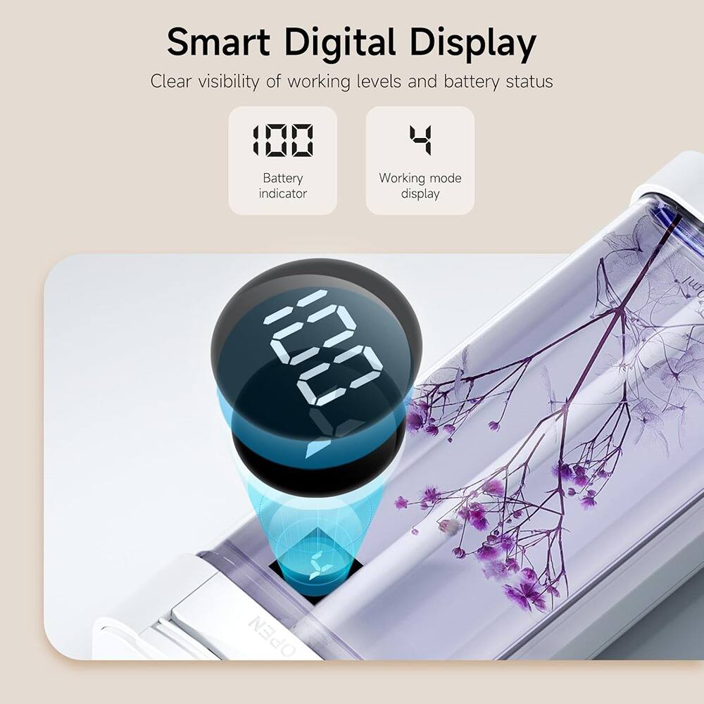 Smart Digital Display  
Clear visibility of working levels and battery status  

- Battery indicator  
- Working mode display  

100  
4