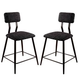 Manhattan Lane - Fabric Counter Height Chairs with Angled Metal Legs, Set of 2 - Black