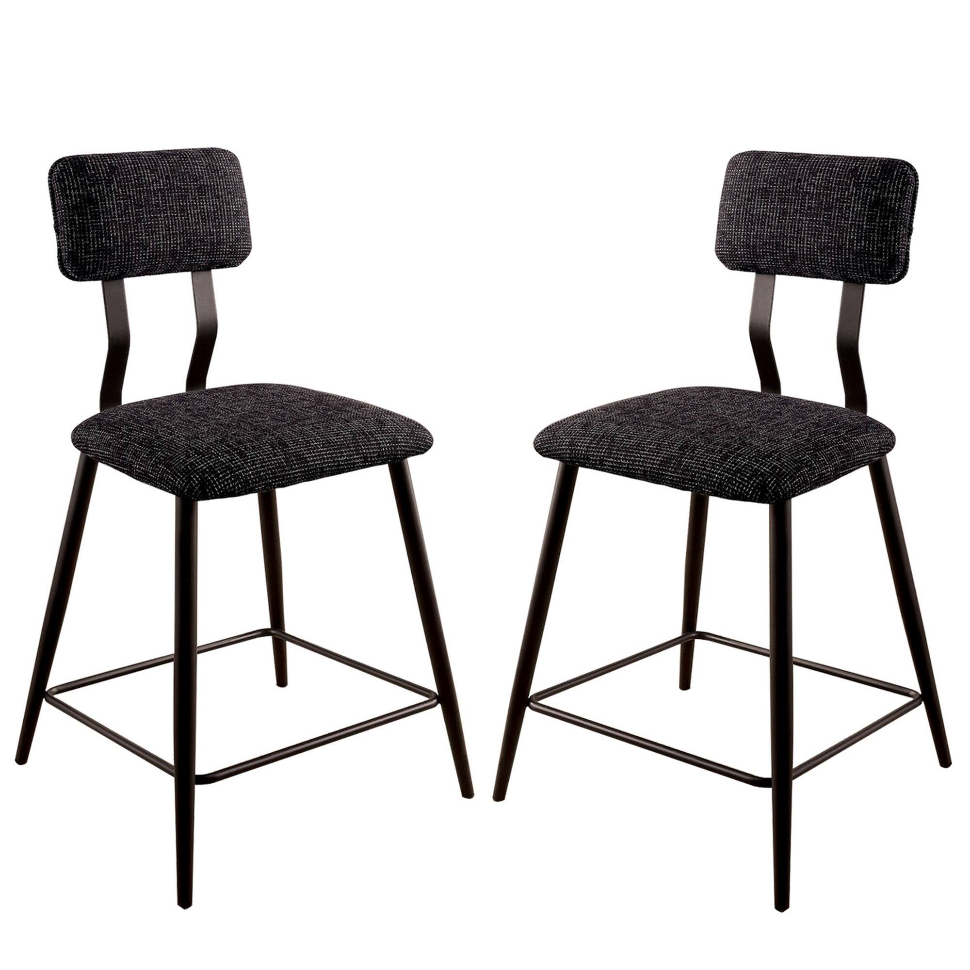 Front. Manhattan Lane - Fabric Counter Height Chairs with Angled Metal Legs, Set of 2 - Black.