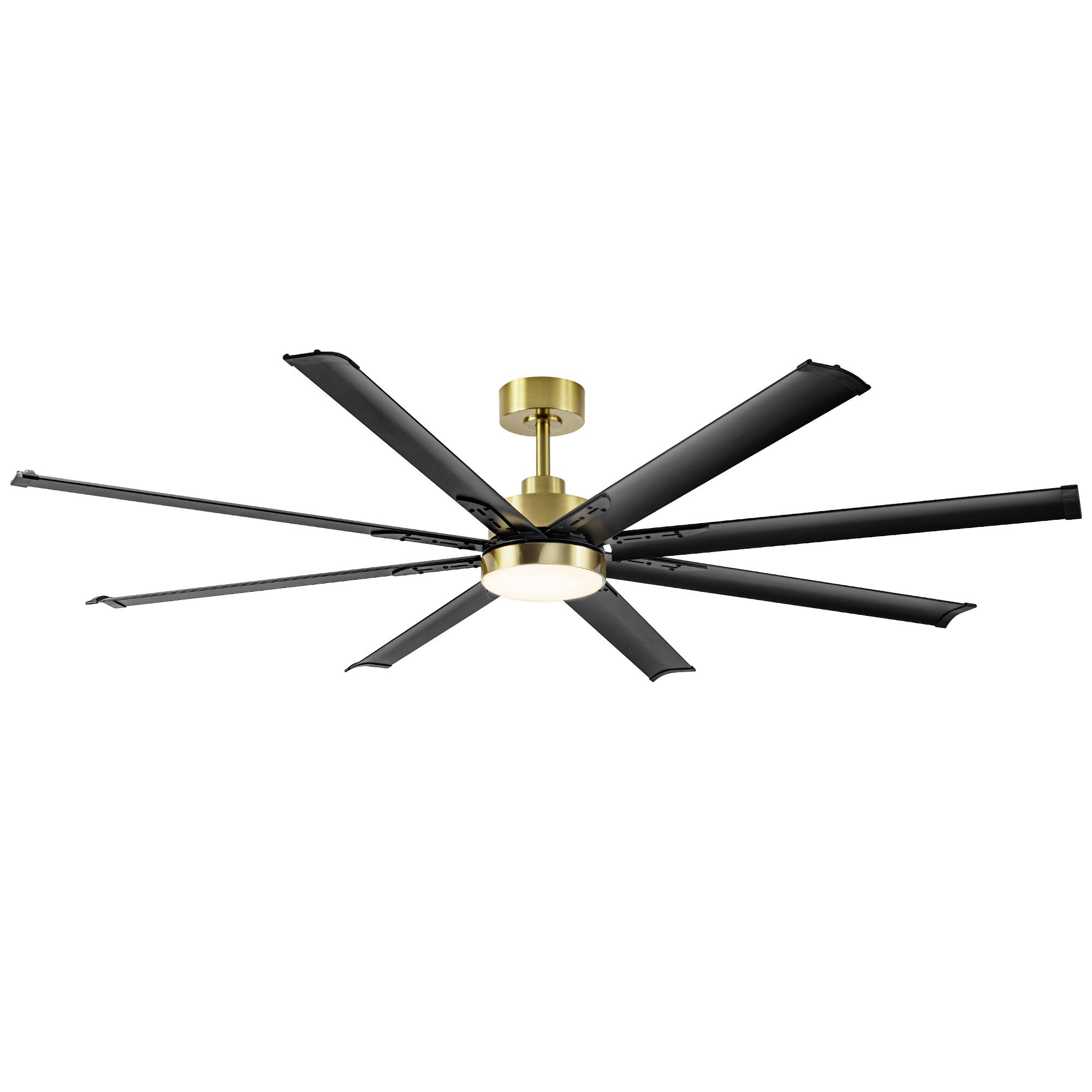 Angle. Breezary - 72-In Large Ceiling Fan with 8 Aluminum Blades, DC Motor, 6-Speed Remote with Timer, 2 Downrods, Light/No Light Option - Gold and Black (With Light).