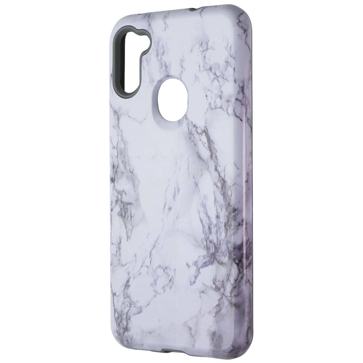 Front. Mybat - MyBat Fuse Hybrid Series Dual-Layer Case for Samsung Galaxy A11 - White Marble - Purple.
