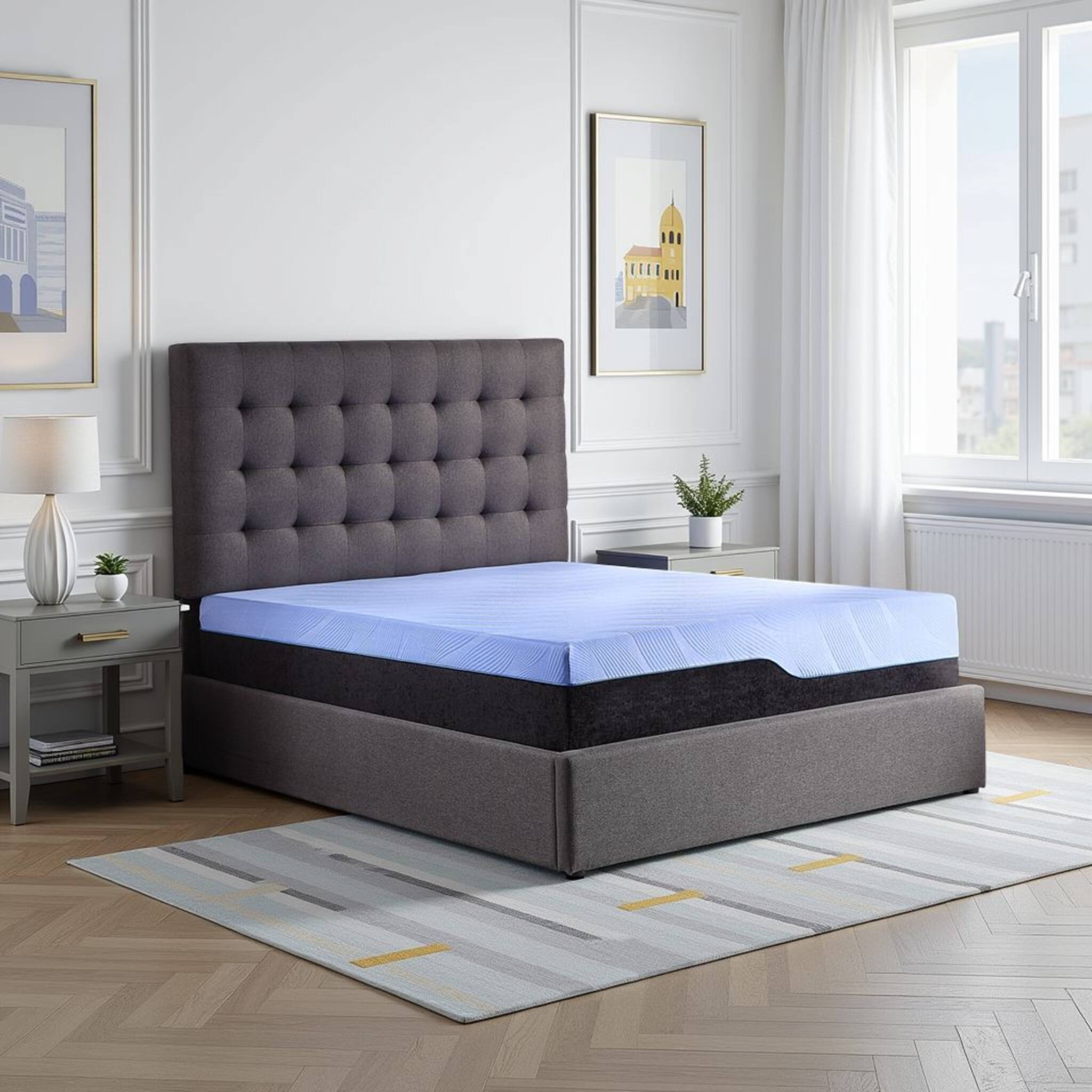 Front. Glintex - Full 12 Inch Hybrid Cooling Gel Memory Foam and Coil Mattress for Adults - Blue.