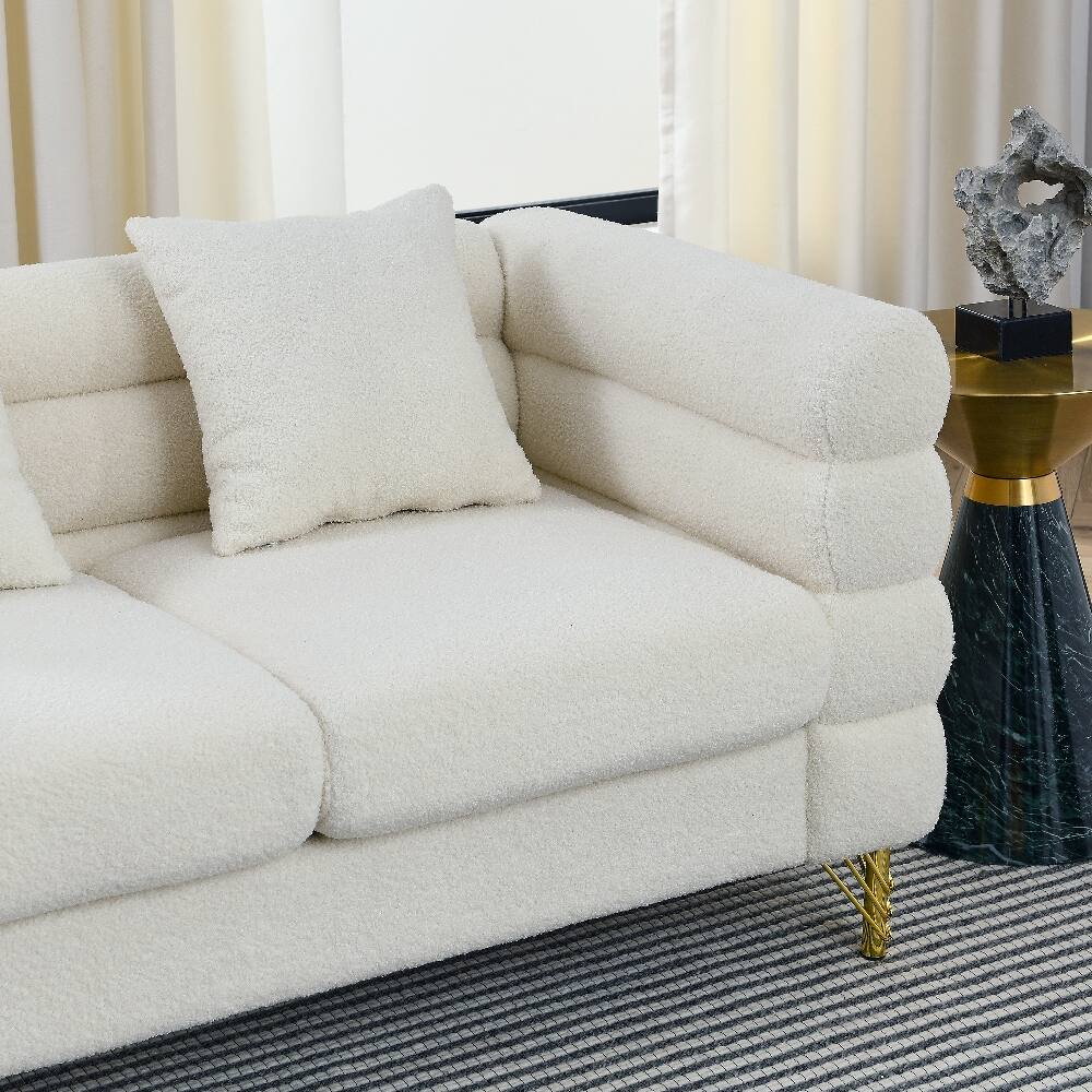 Alt View 7. Loheer - Loheer 81 Inch Oversized 3 Seater Sectional Sofa, White Teddy Fabric Deep Seating Couch with 3 Pillows for Living Room - Ivory.