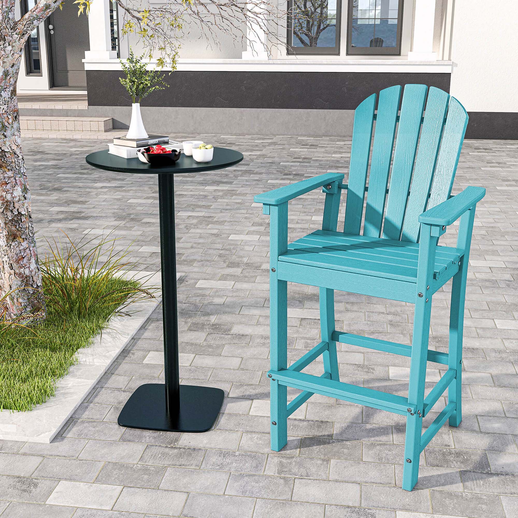 Angle. Costway - Outdoor HDPE Bar Height Stool Patio Tall Chair Armrest Footrest All Weather - Turquoise.