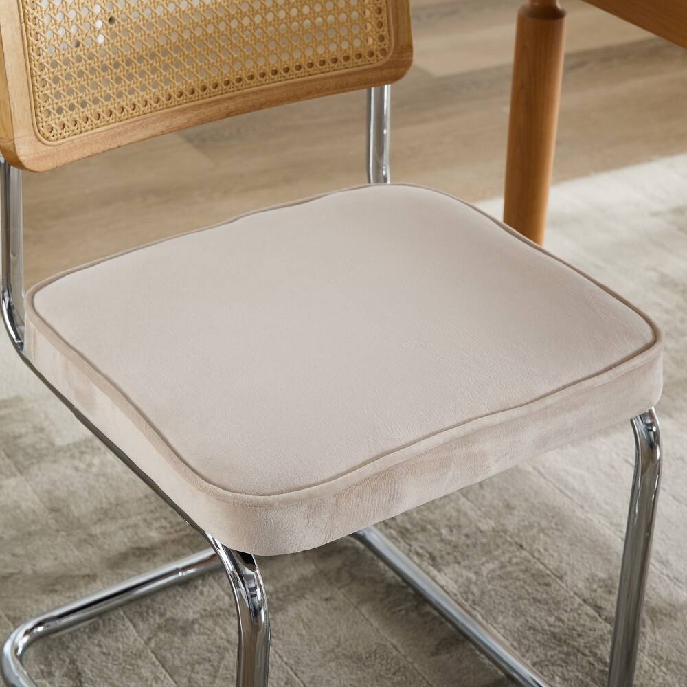 Alt View 6. Loheer - Loheer Mid Century Modern Dining Chairs Set of 2 Beige Velvet Accent Chairs Rattan Back Cantilever Chrome Base - Beige.