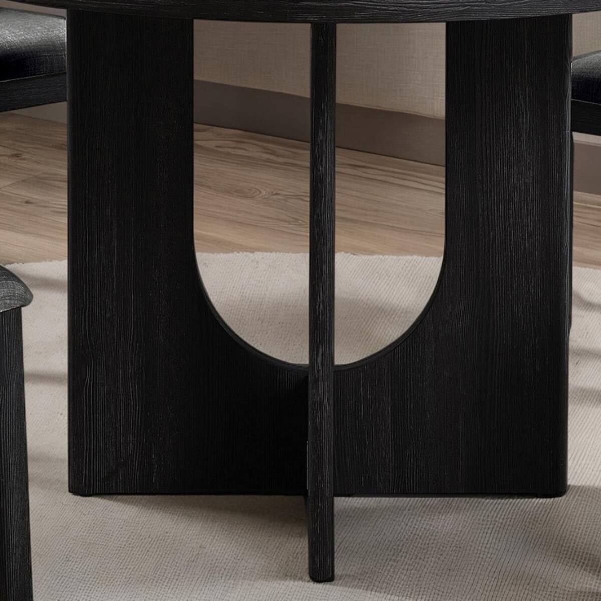 Left. Loheer - Loheer Round Dining Table, Dark Gray U-Shaped Pedestal Base, 47-Inch Tabletop - Dark Gray.