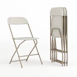 Emma + Oliver - Plastic Folding Chair - 4 Pack 650LB Weight Capacity - Beige