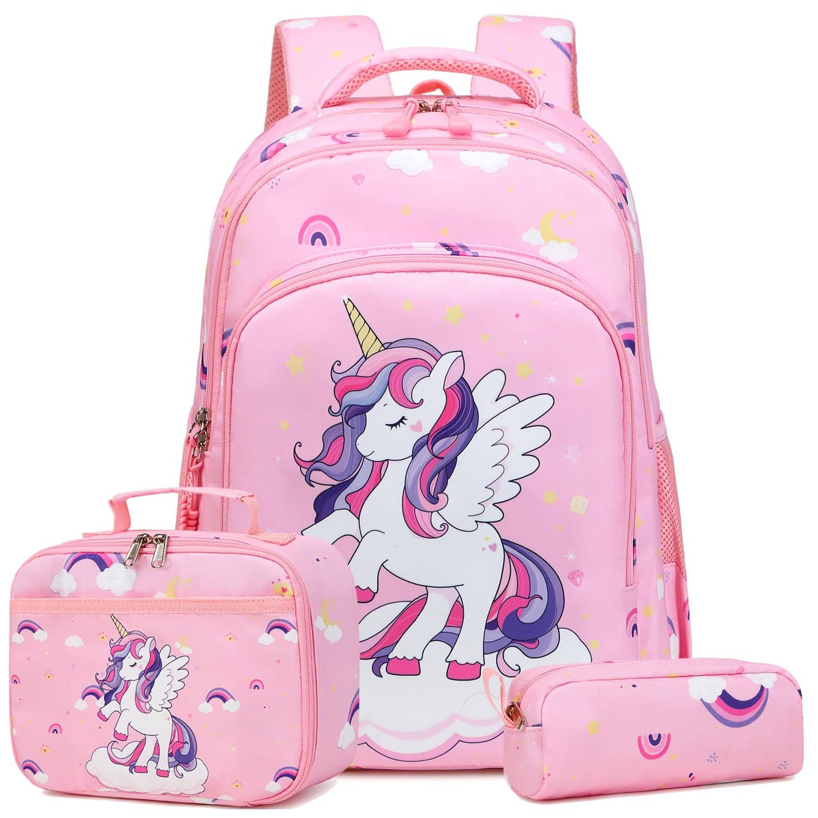 Live At Space - Backpack For Elementary Unicorn School Bookbag 3 In 1 Set To - Cunicorn-pink