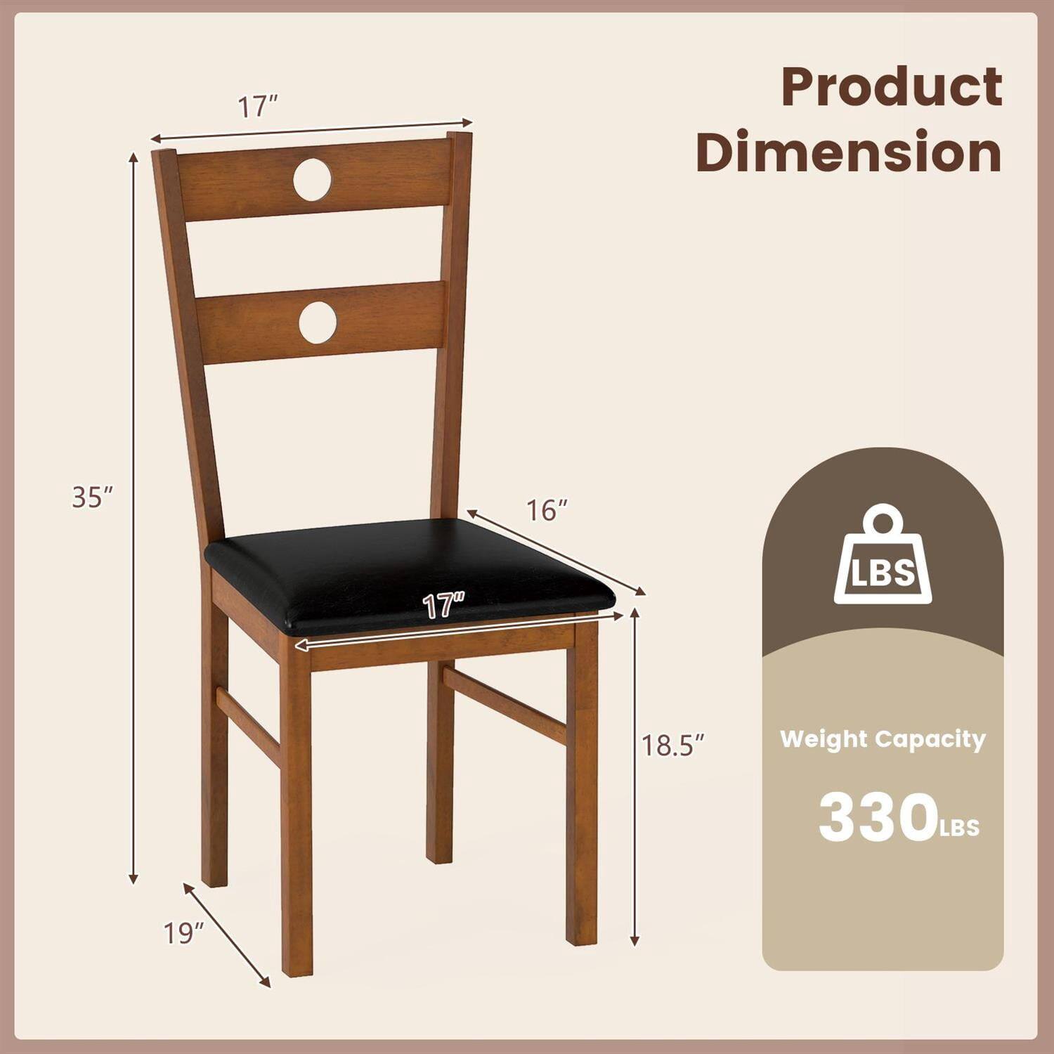Product Dimension  
17" x 16" x 18.5" x 19" x 35"  

Weight Capacity  
330 LBS