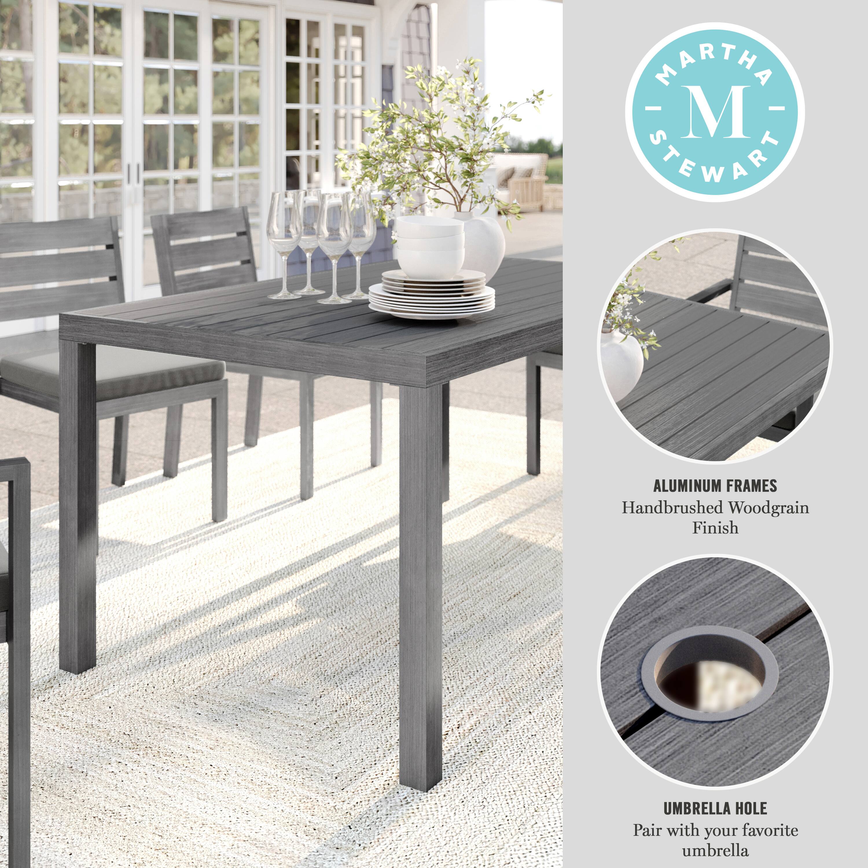 MARTHA STEWART ALUMINUM FRAMES Handbrushed Woodgrain Finish UMBRELLA HOLE Pair with your favorite umbrella