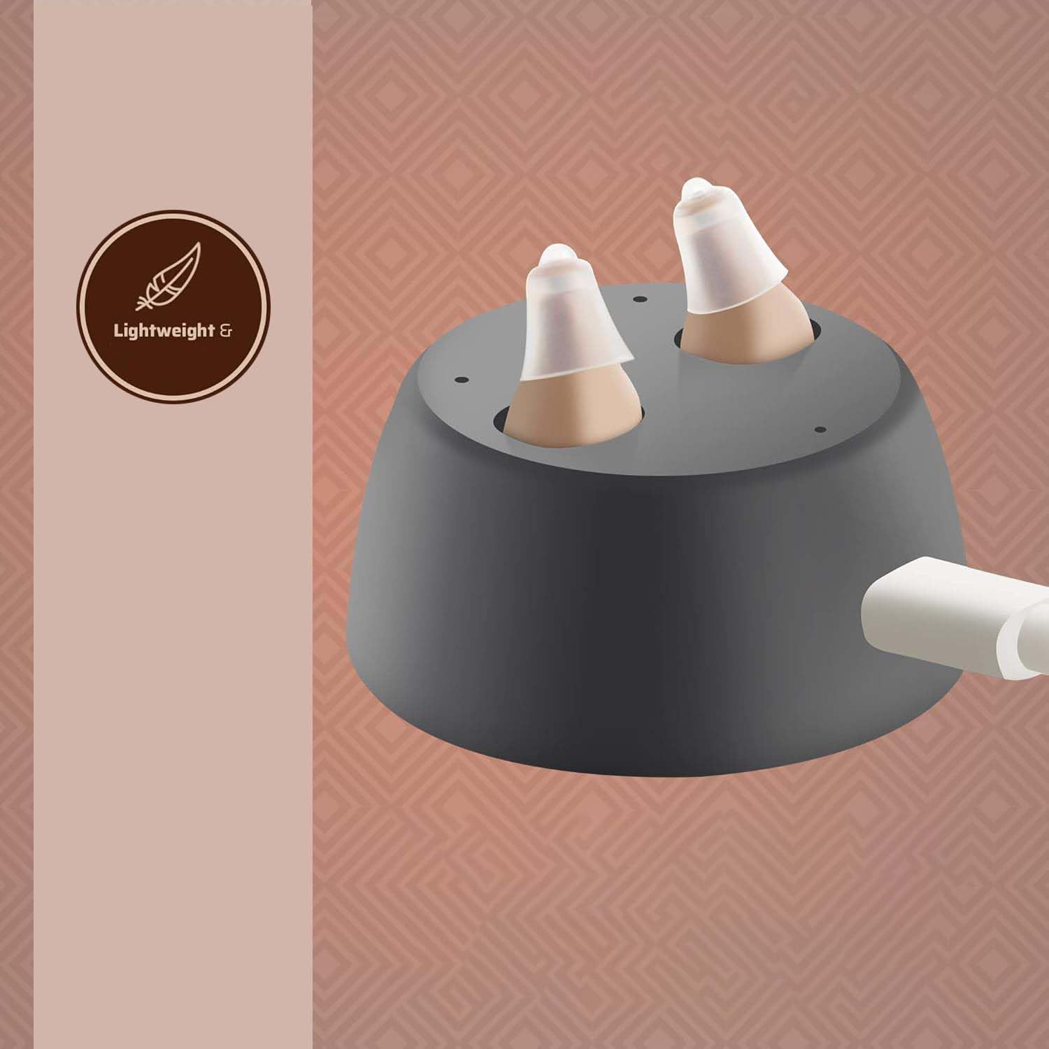 Angle. MEDca - Rechargeable Hearing Amplifier to Aid and Assist Hearing, Completely-in-Canal (CIC) - Beige.
