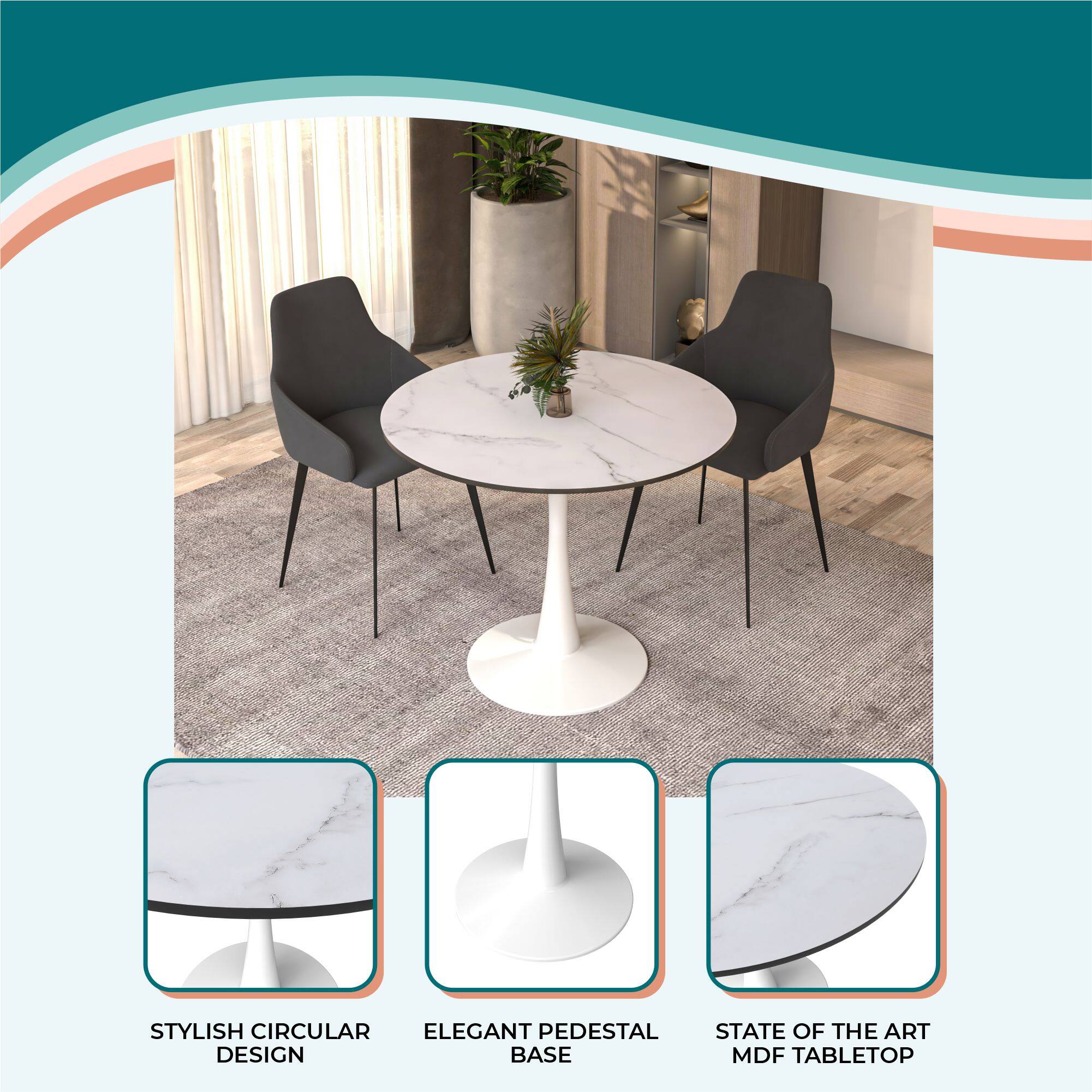STYLISH CIRCULAR ELEGANT PEDESTAL DESIGN BASE STATE OF THE ART MDF TABLETOP