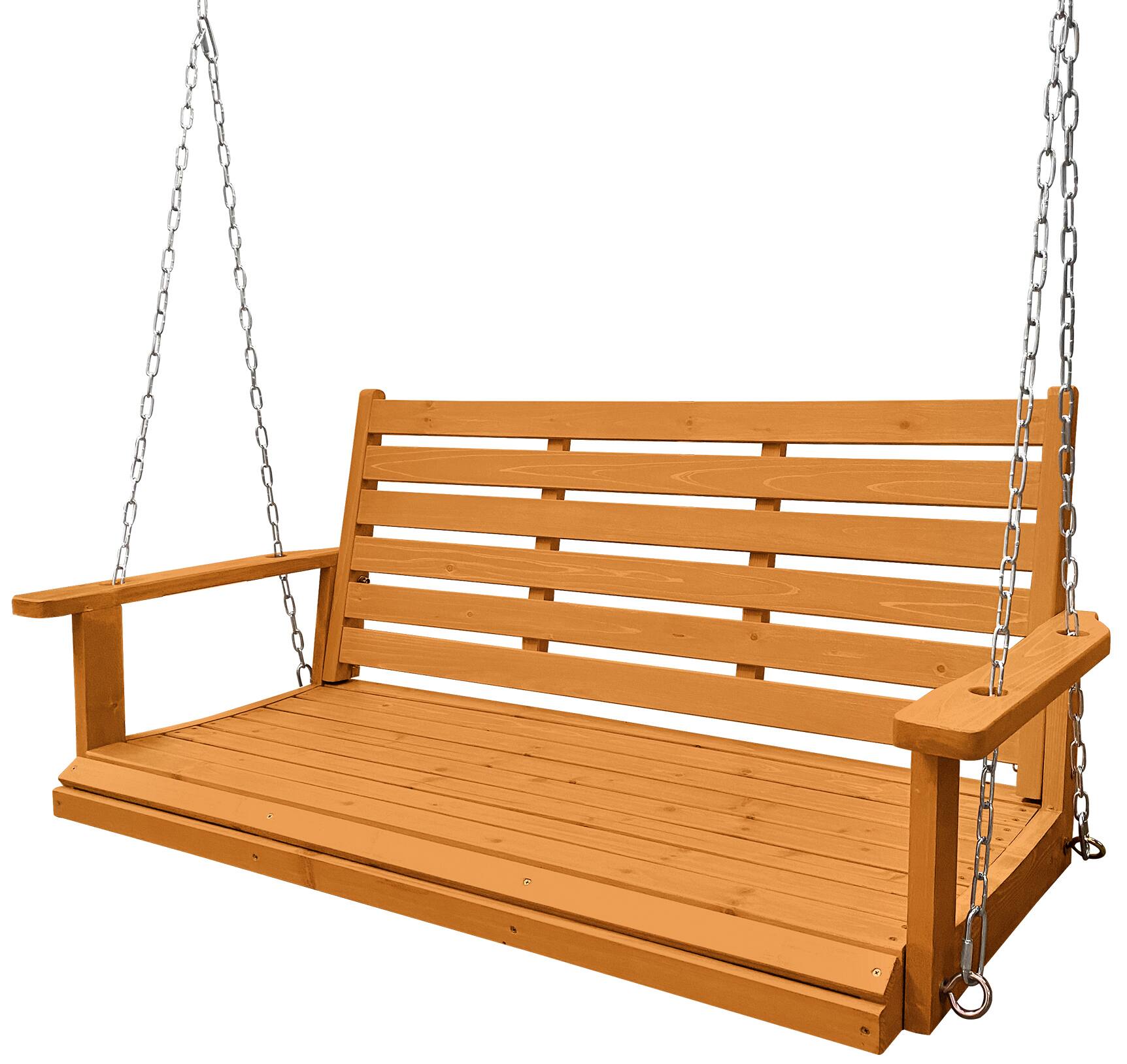Alt View 6. Fortune Candy - Wooden Porch Swing Bench with Hanging Chains & Springs for Outdoor Patio Garden Yard (2-Seater Extra Large) - Amber.