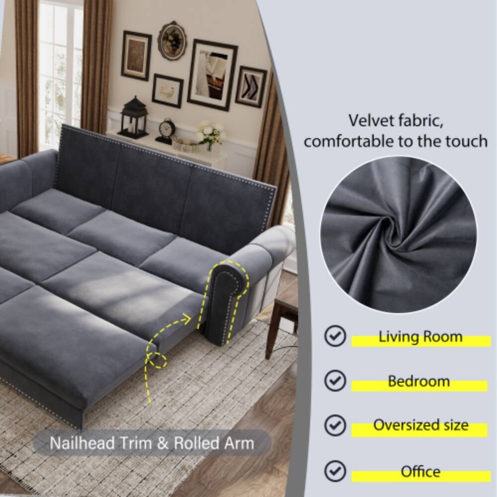 Velvet fabric, comfortable to the touch

Living Room
Bedroom
Oversized size
Office

Nailhead Trim & Rolled Arm