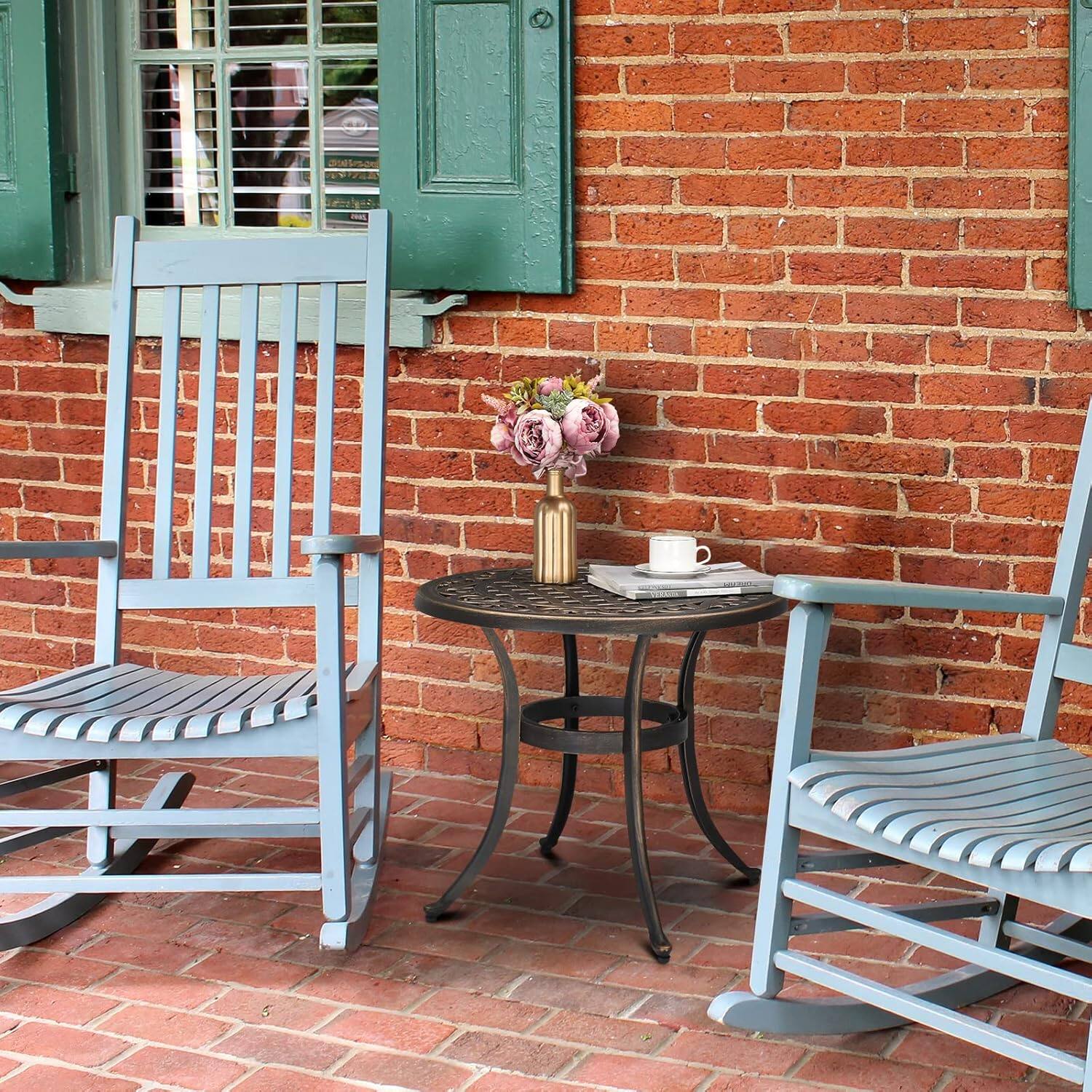 Alt View 10. Winado - 24in Cast Aluminum Side Table, All Weather Round Patio Coffee Porch Table, Bistro End Table for Indoor Outdoor Garden - Bronze.