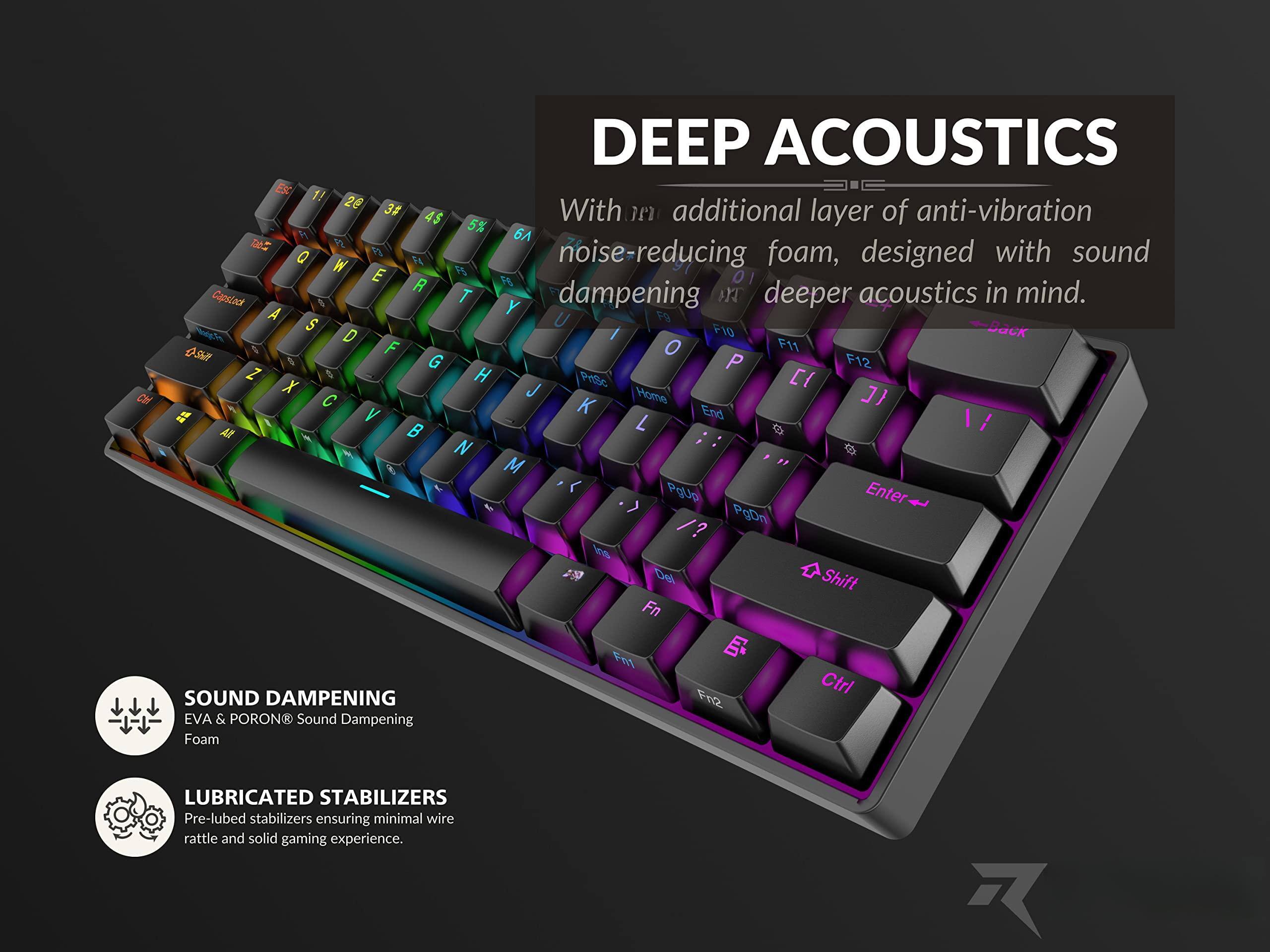 **DEEP ACOUSTICS**

With an additional layer of anti-vibration noise-reducing foam, designed with sound dampening deeper acoustics in mind.

**SOUND DAMPENING**
EVA & PORON® Sound Dampening Foam

**LUBRICATED STABILIZERS**
Pre-lubed stabilizers ensuring minimal wire rattle and solid gaming experience.